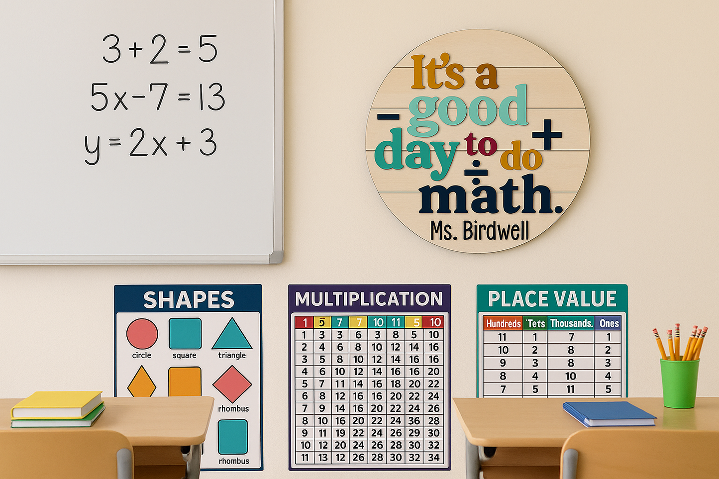 15 Inch Round Math Teacher Classroom Sign - Properly Sized Wall Display