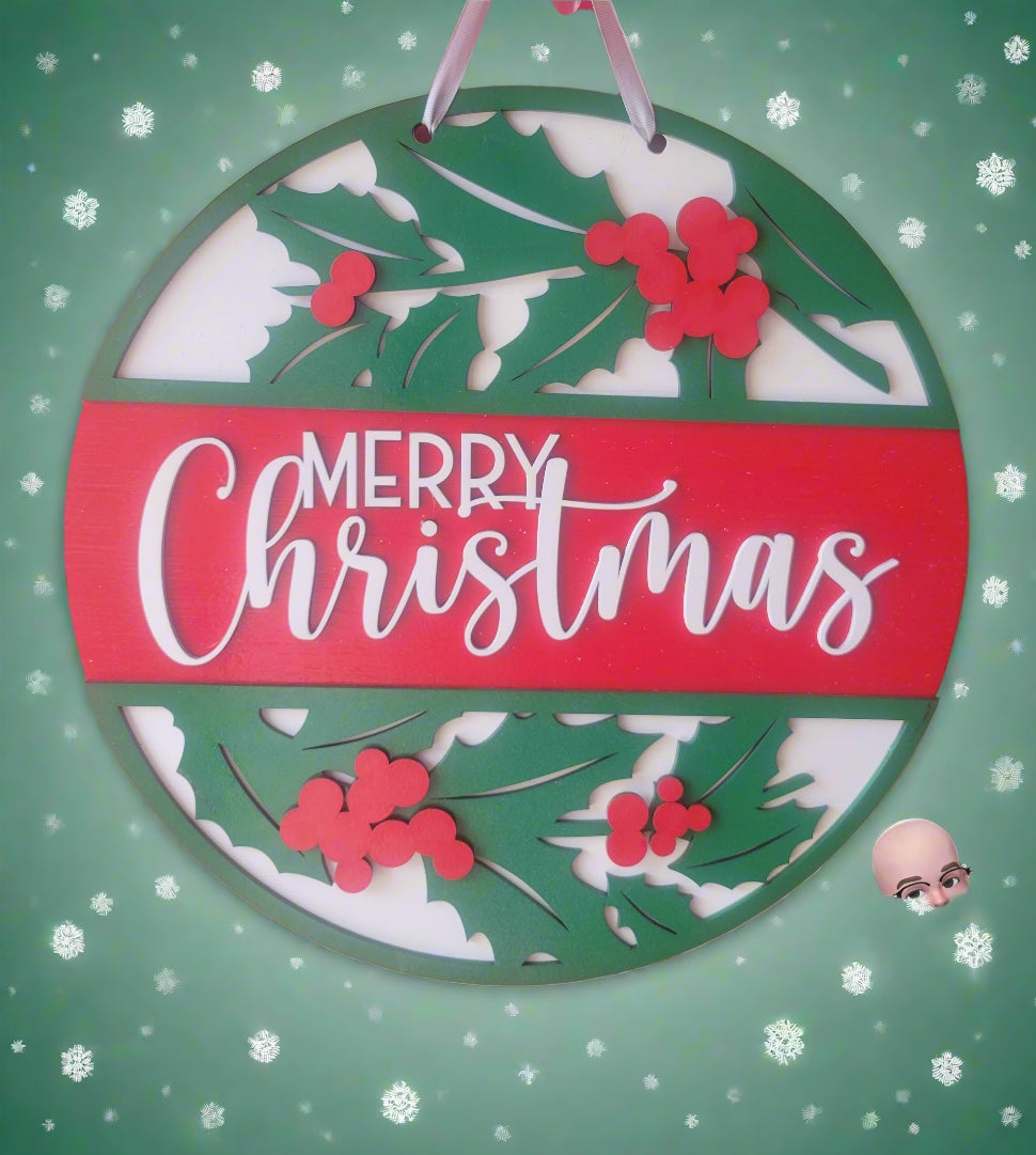Merry Christmas Holly Door Wall Sign: Festive Personalized Holiday Decor