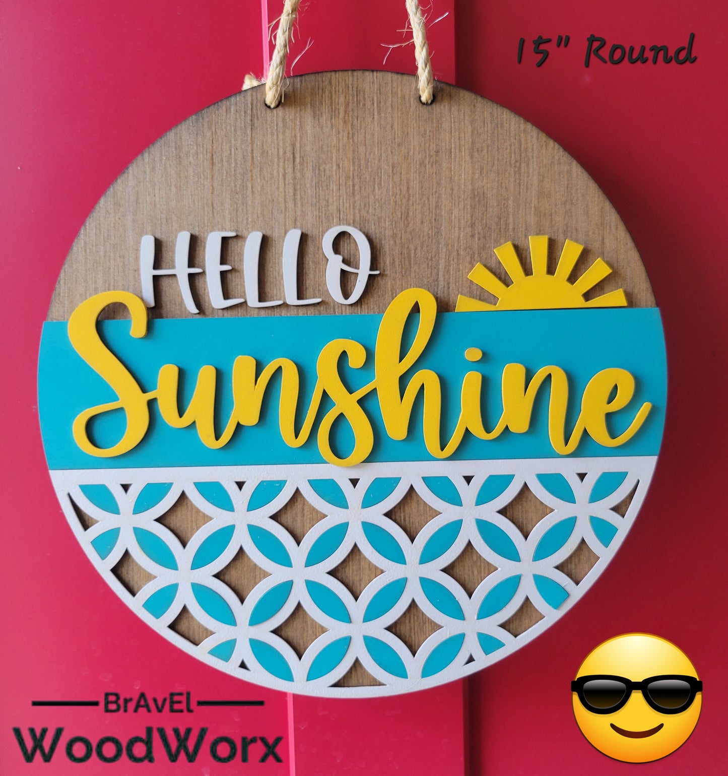 Hello Sunshine Design- Door / Wall Sign Wreath - Farmhouse - 3D Laser Cut Wood Sign