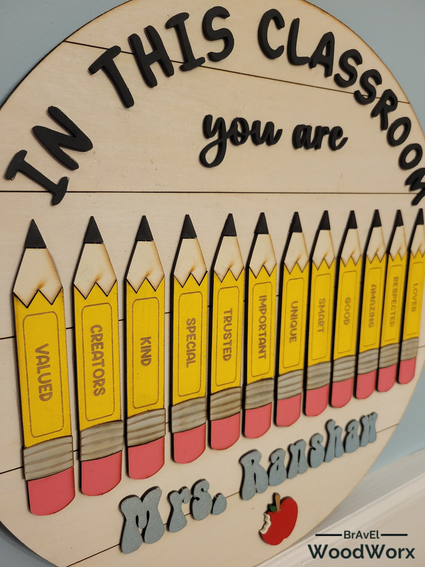 Personalized Teacher Classroom Sign with Pencil Design – Handmade Gift for Educators