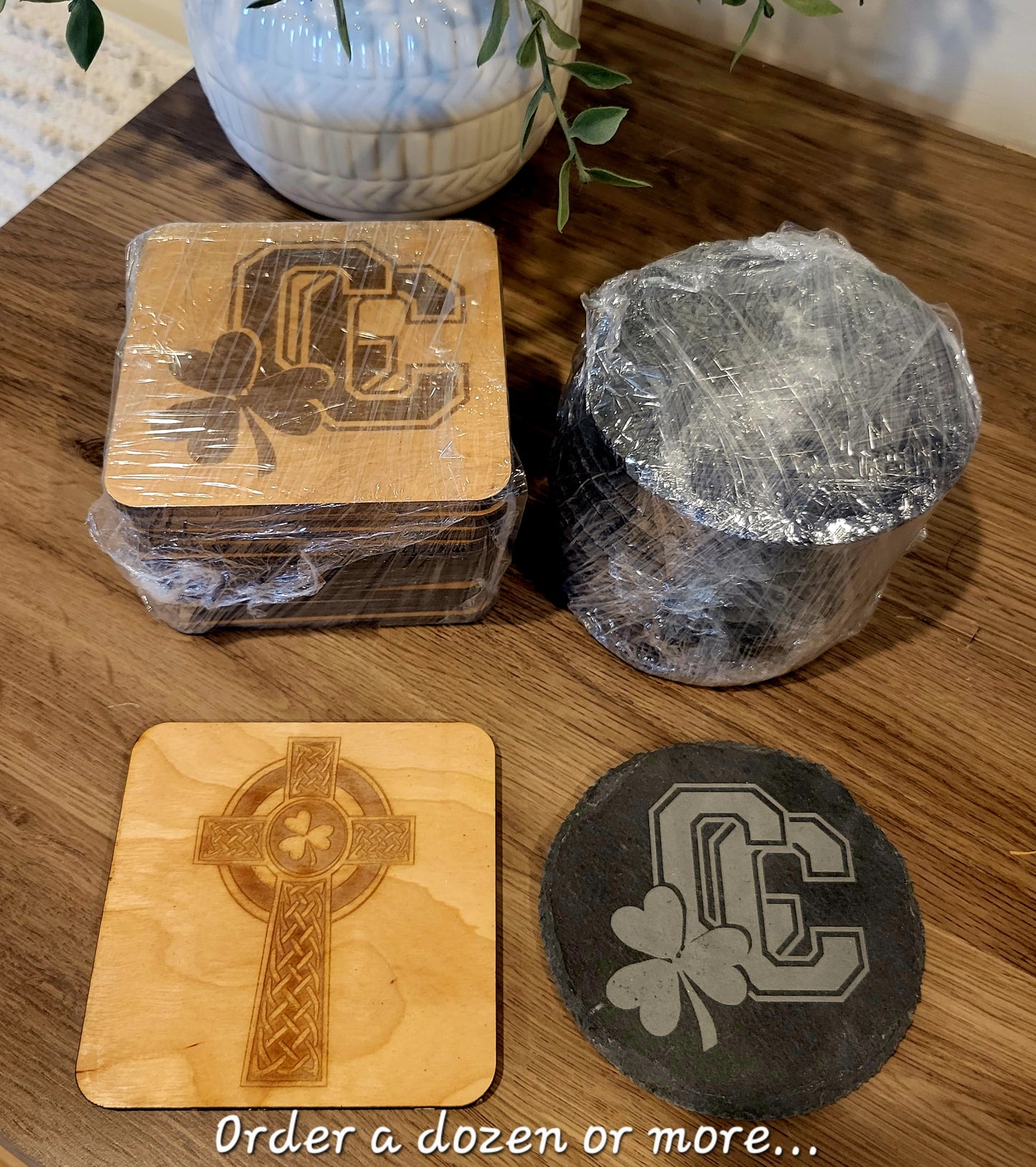 Custom Engraved Coasters – Personalized Wood or Slate 4" Size