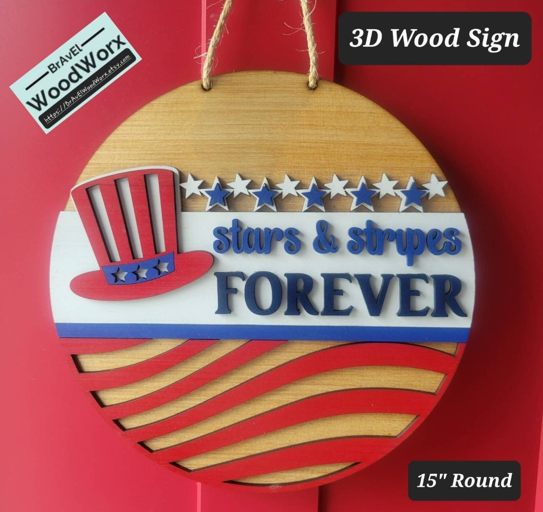 3D Wood Stars and Stripes Door / Wall Sign / Wreath