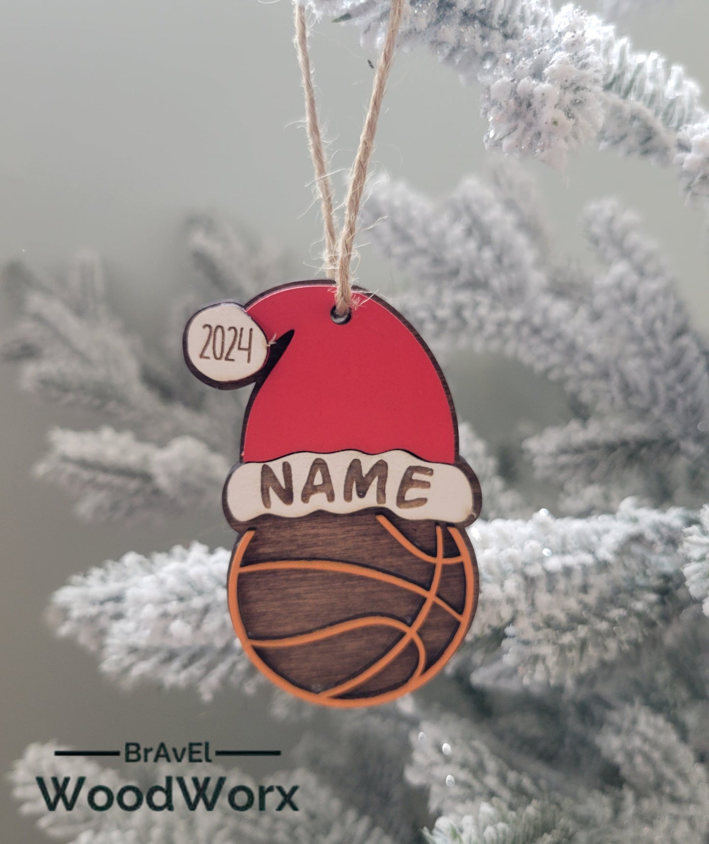 Basketball Sporty Santa Spirit: Personalized Sports Santa Hat Ornament