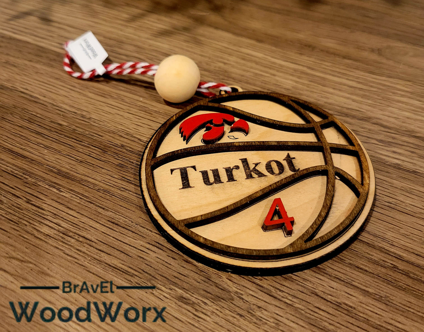 Personalized basketball Christmas ornament with player name and number – custom sports gift for athletes and team celebrations.