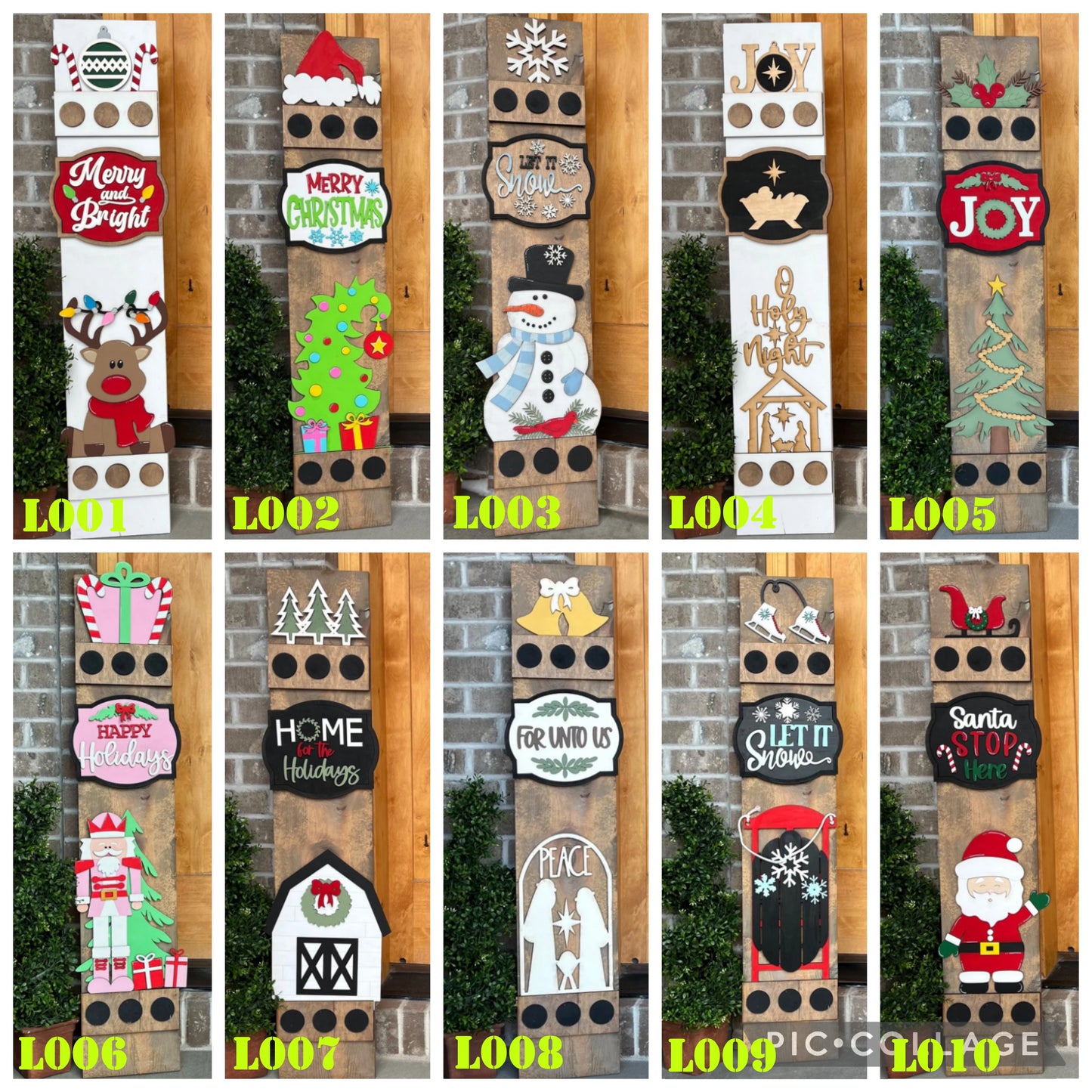 Collection of Christmas-themed wooden signs with various designs and text.