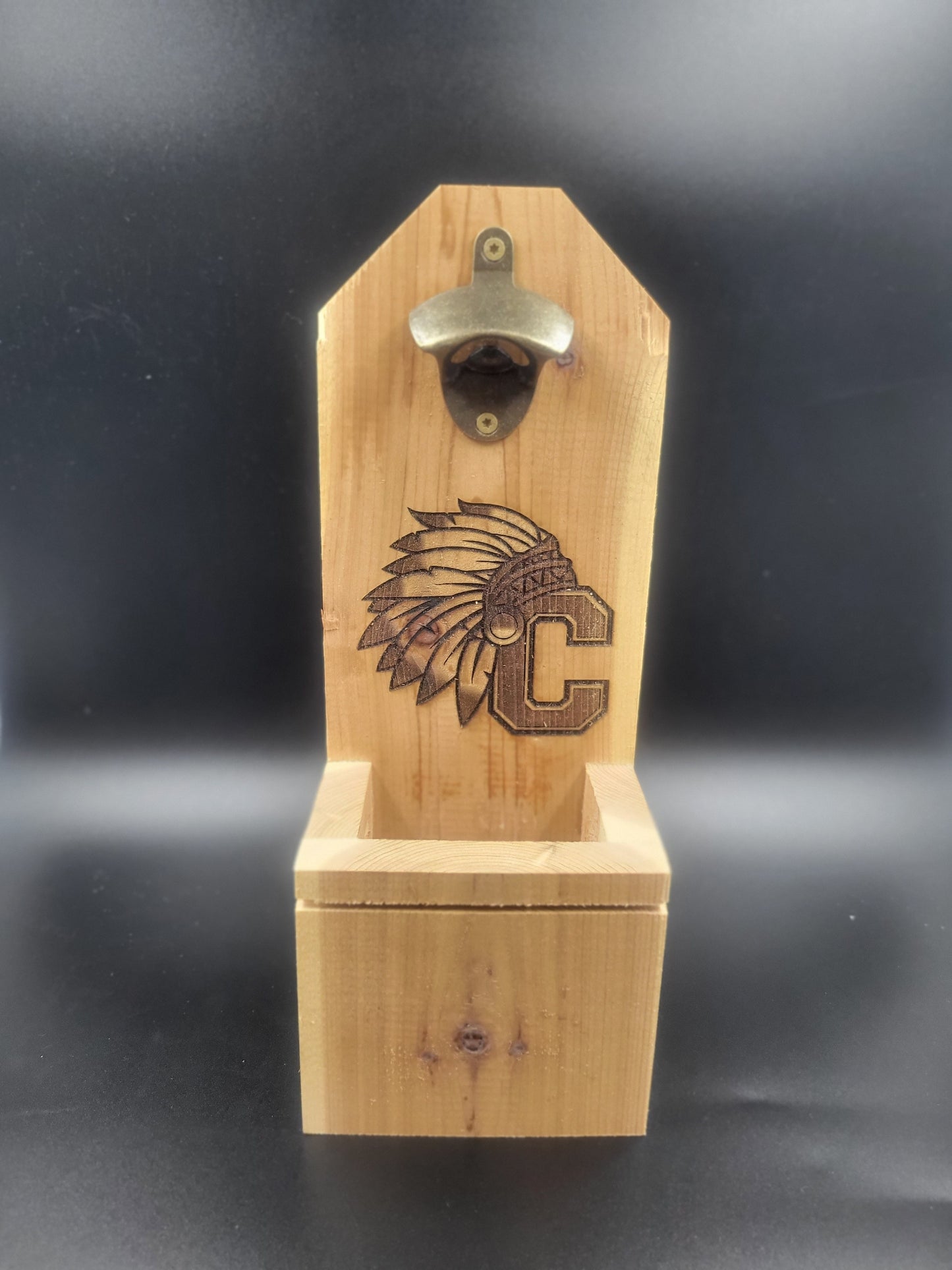 Custom Cedar Creations: Handcrafted Wall Mounted Bottle Opener – Your Design, Your Style!