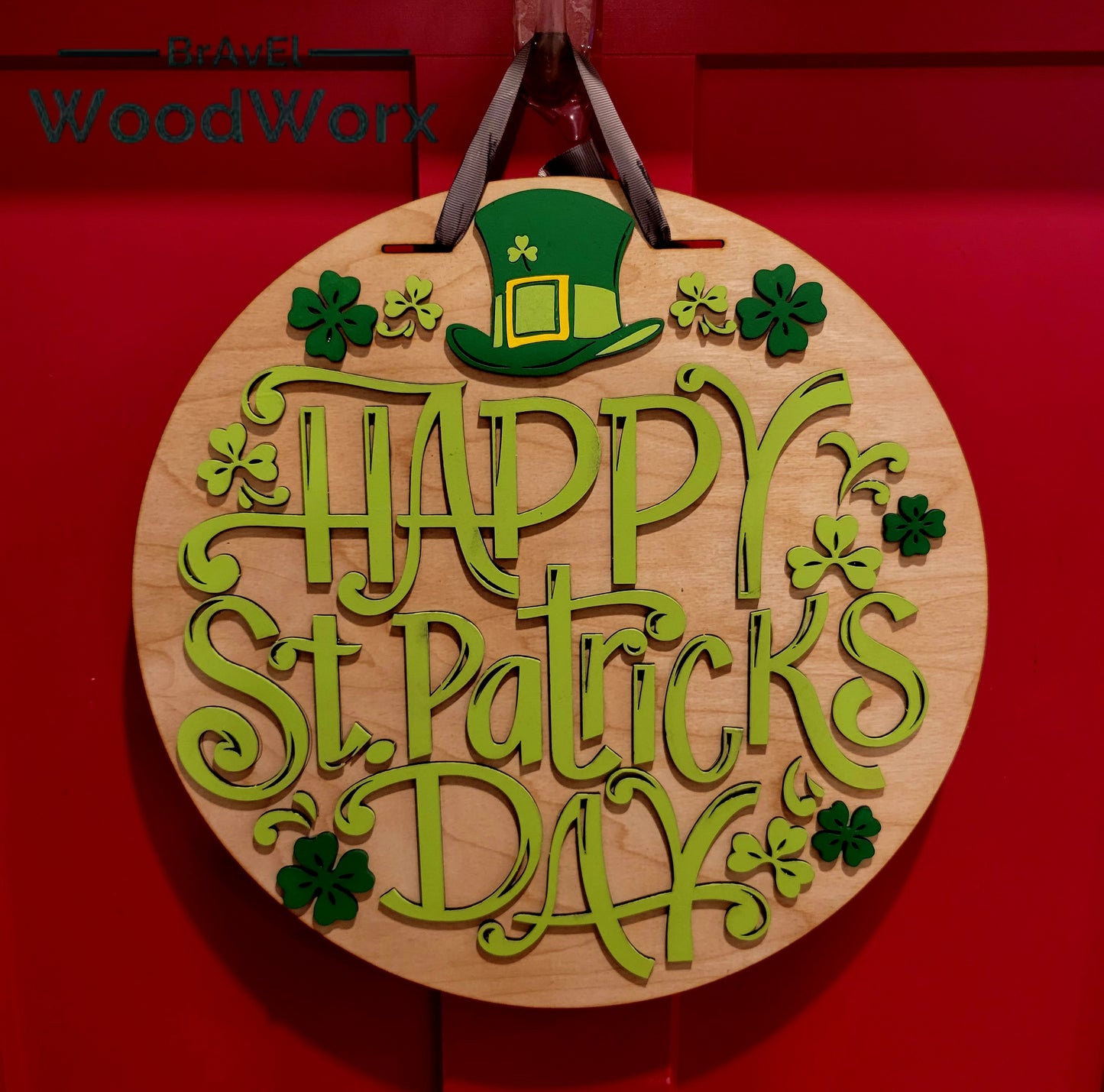 Festive St. Patrick’s Day Clover & Hat Door Hanger – Lucky Irish Decor featuring a charming design with vibrant green clovers, a classic leprechaun hat, and festive accents. Perfect for front doors, entryways, or indoor wall decor to celebrate Irish heritage and St. Paddy’s Day spirit. Handmade and durable for seasonal decorating. #StPatricksDayDecor #IrishHomeDecor #LuckyShamrockDecor Natural Background