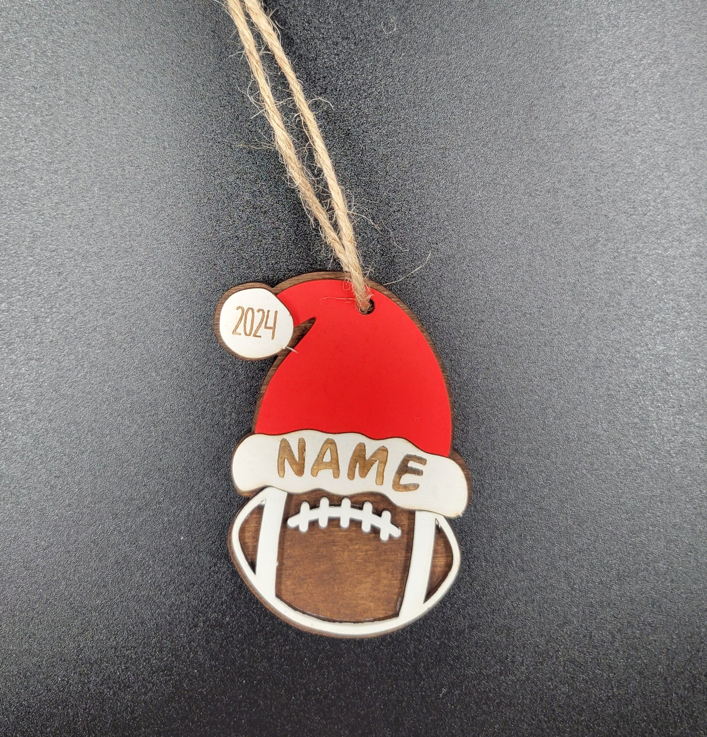 Football Sporty Santa Spirit: Personalized Sports Santa Hat Ornament