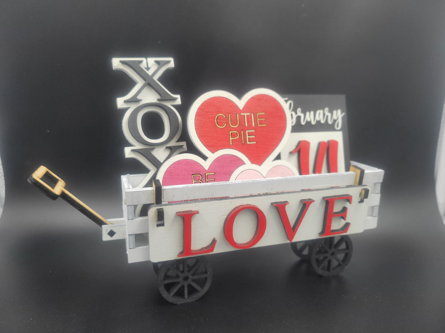 Handcrafted Love: Valentine's Day Wooden Shelf Sitter Farmhouse Wagon - Interchangeable