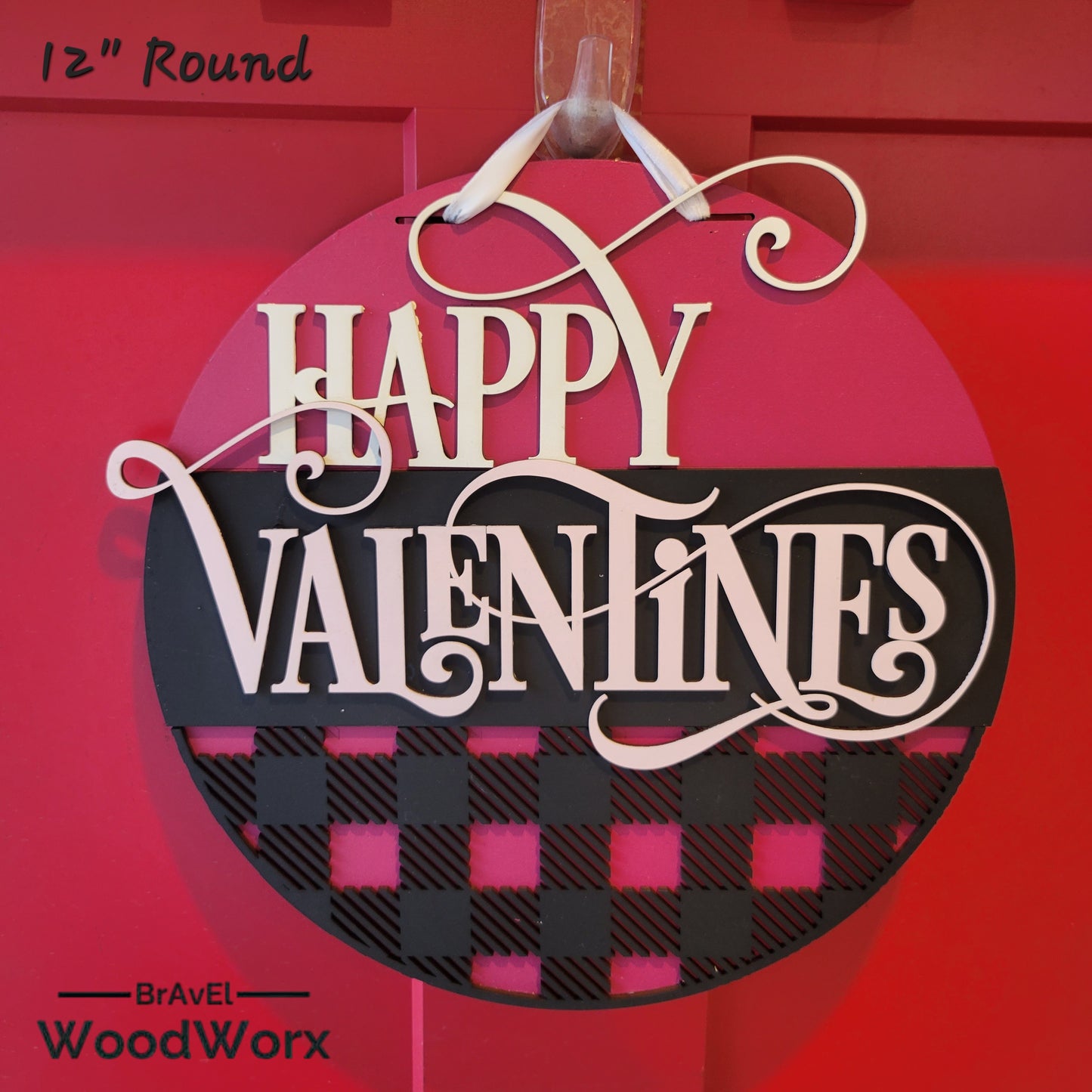 Heartfelt Plaid: Fuchsia Valentine Door Hanger Sign for Festive Charm: Festive Seasonal Decor for Your Home