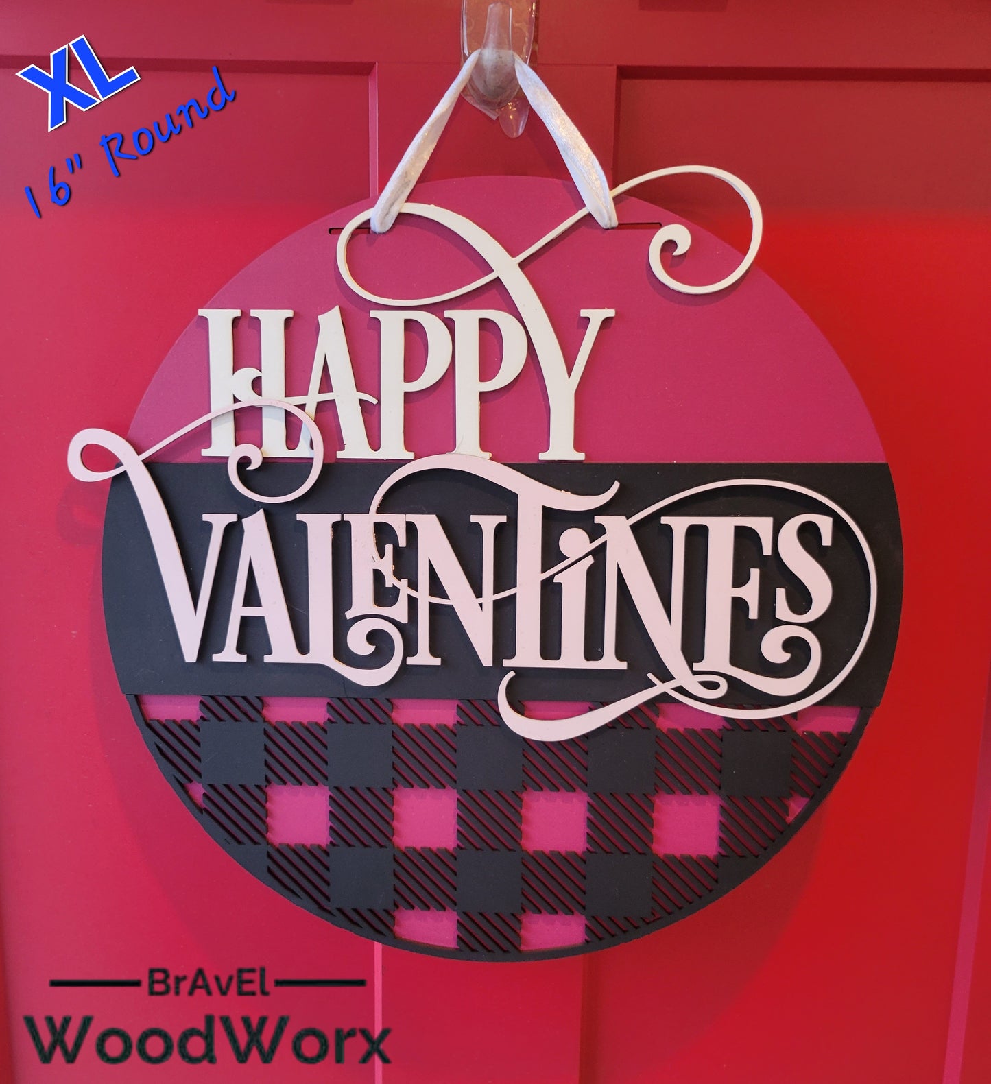 Heartfelt Plaid: Fuchsia Valentine Door Hanger Sign for Festive Charm: Festive Seasonal Decor for Your Home