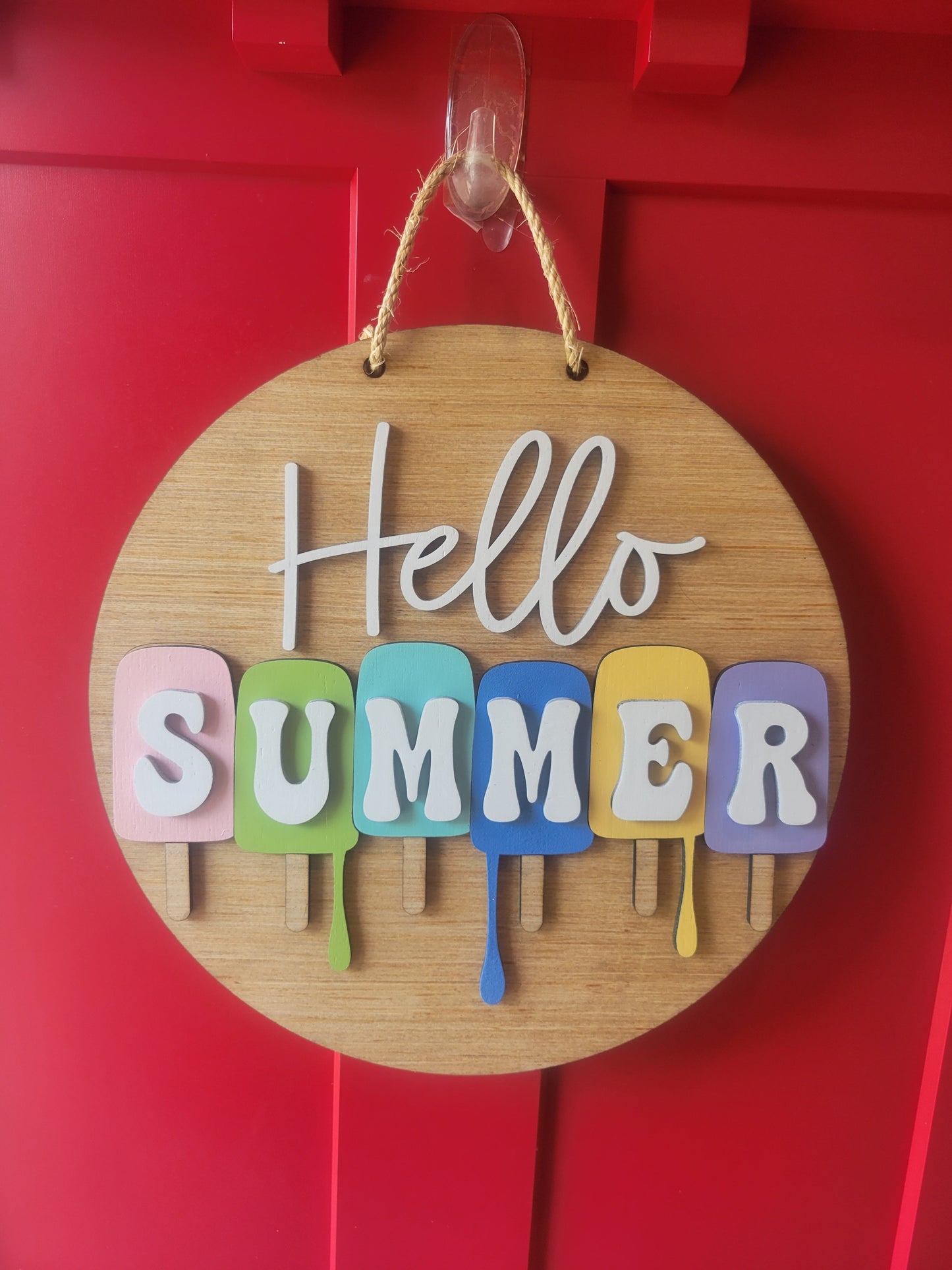 Hello Summer Melting - Door / Wall Sign Wreath - Farmhouse - 3D Laser Cut Wood Sign