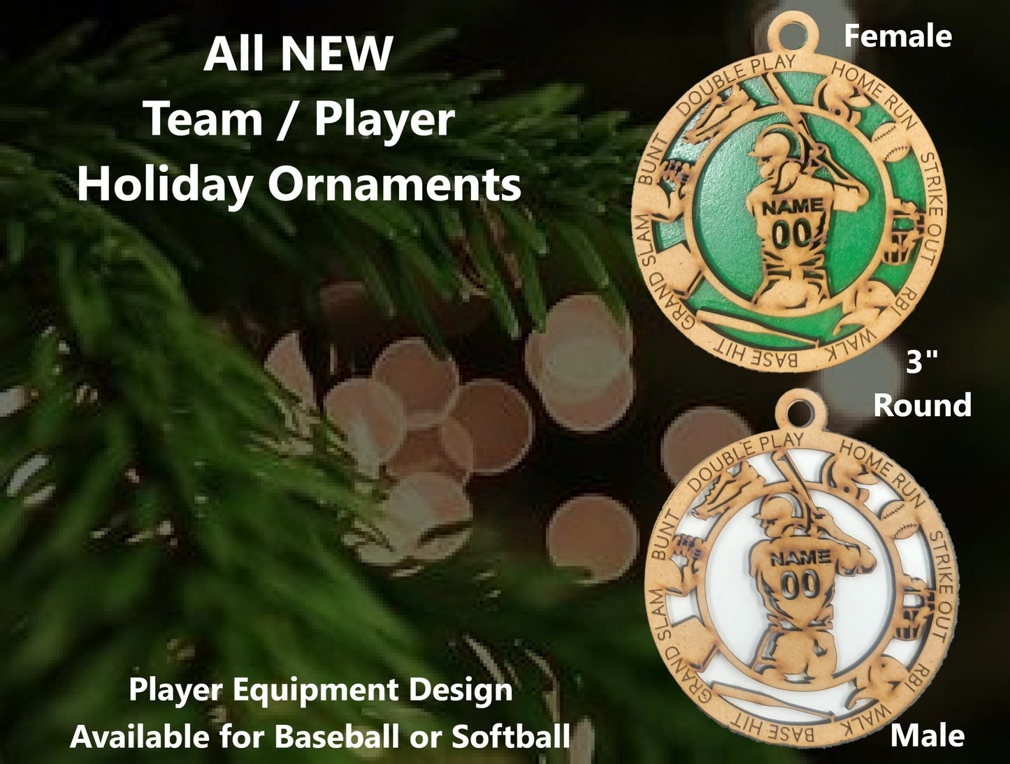 Home Run Memories: Personalized Baseball & Softball Tree Ornament Set