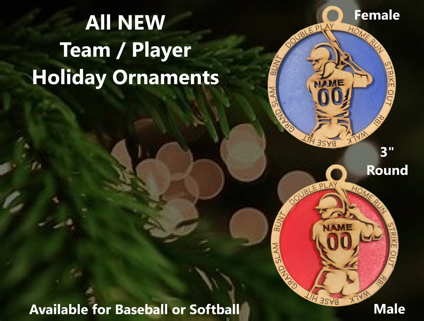Home Run Memories: Personalized Baseball & Softball Tree Ornament Set