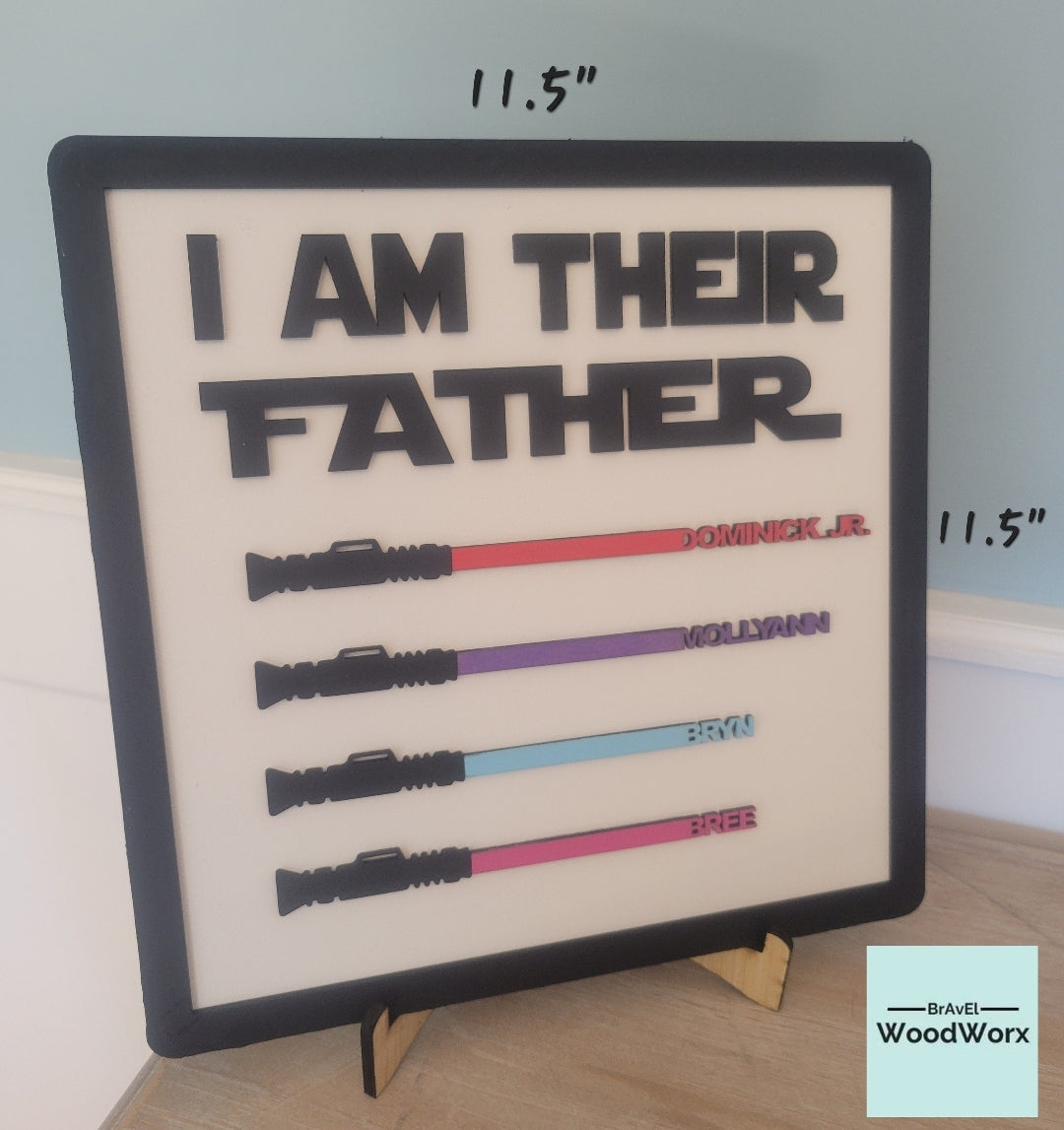 Custom large Jedi Father sign with engraved lightsaber design – personalized Star Wars-themed Father's Day gift sign for dad.