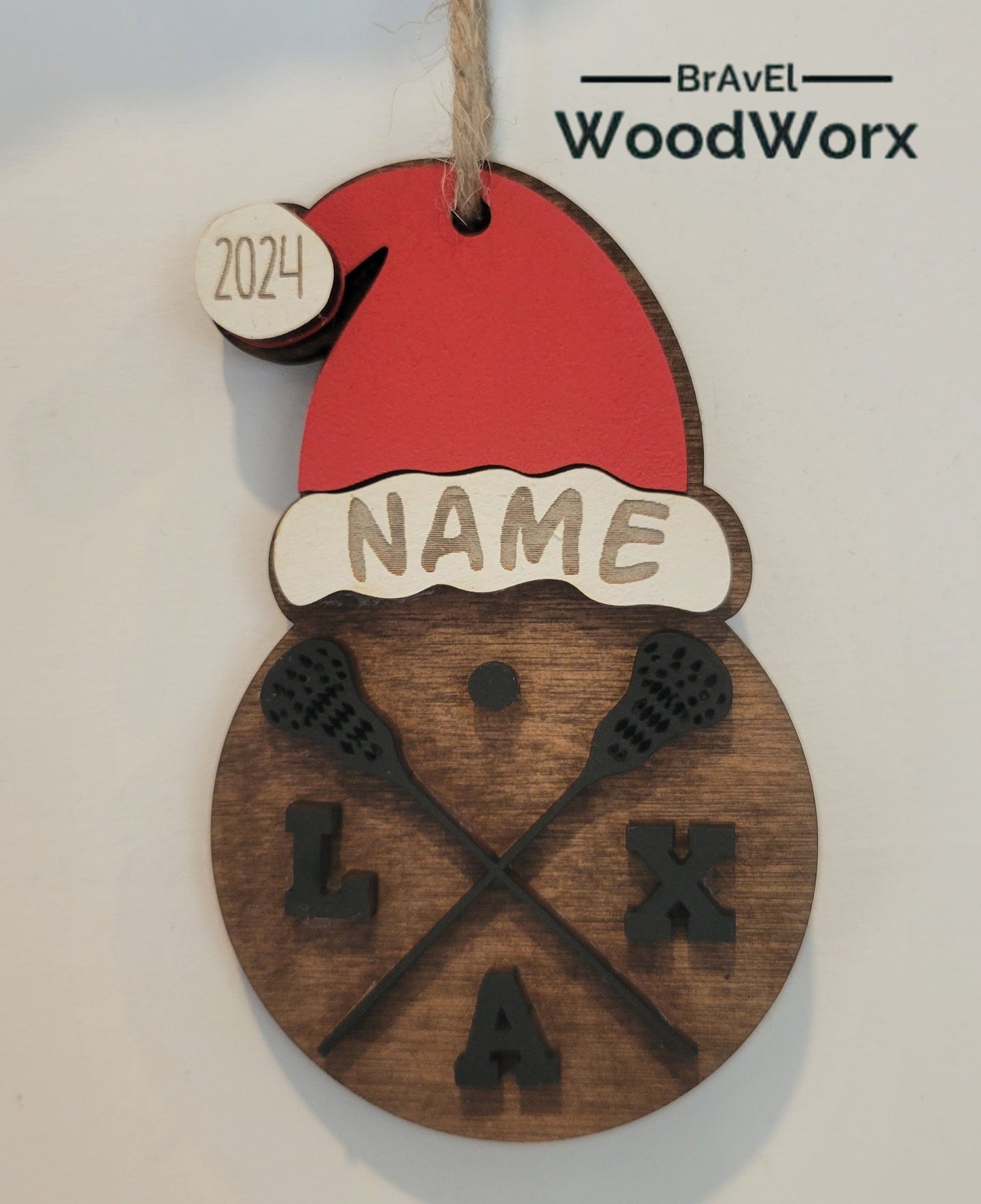 Lacrosse LAX Sporty Santa Spirit: Personalized Sports Santa Hat Ornament