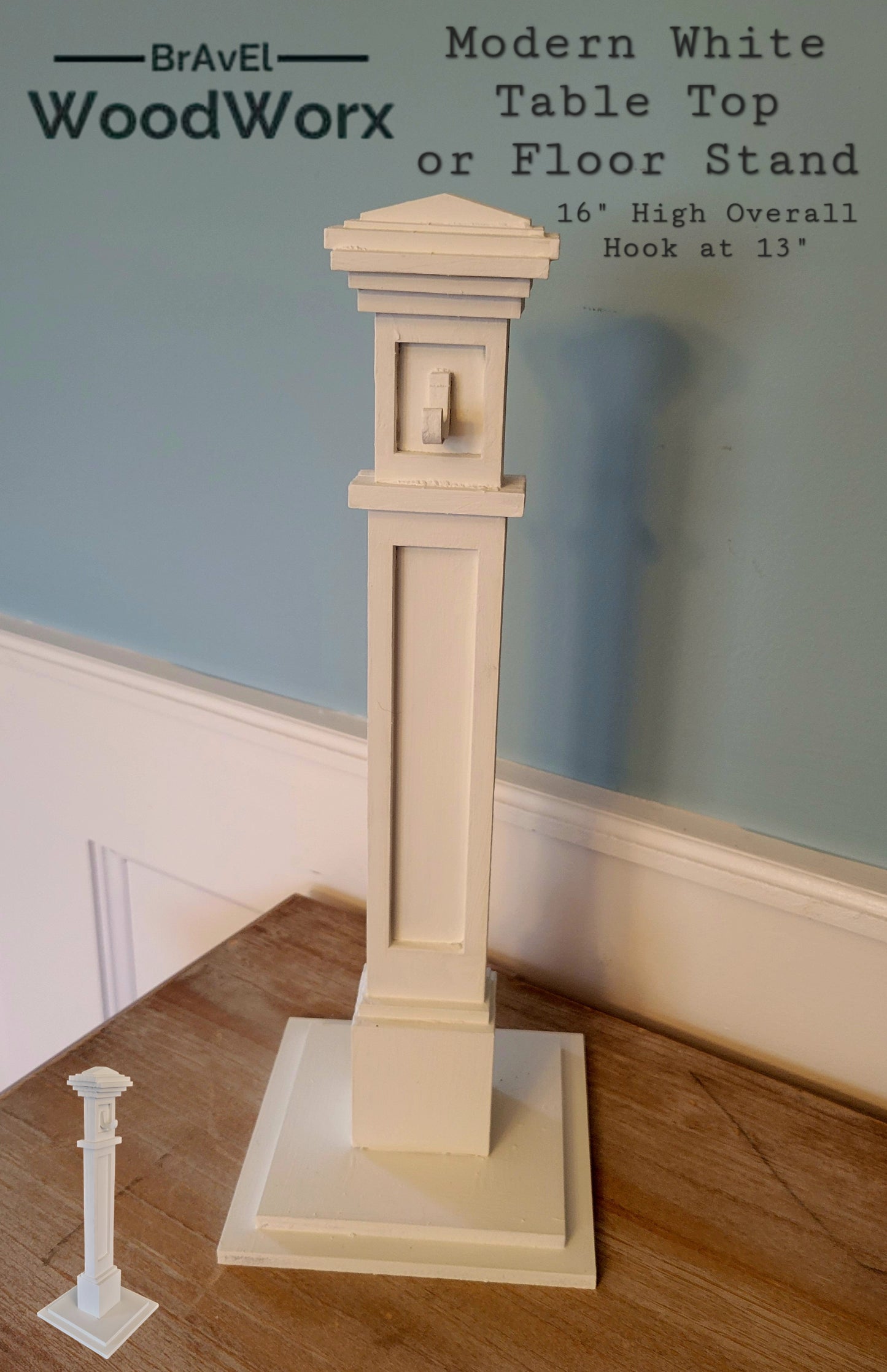 A wooden "Hello Winter" snowflake shelf stand featuring an intricate laser-cut snowflake design and the words "Hello Winter" in stylish script. Painted in a festive winter-themed color palette, it sits beautifully on a mantel or shelf, adding a cozy seasonal touch to your home decor. modern white stand