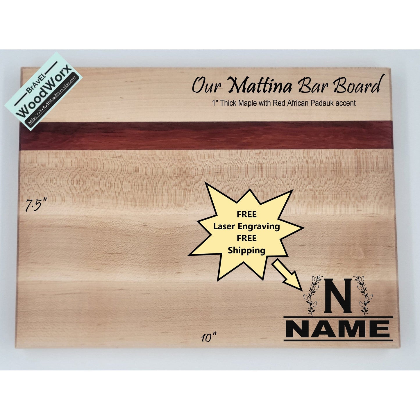 Personalized Hardwood Bar Board - Mattina