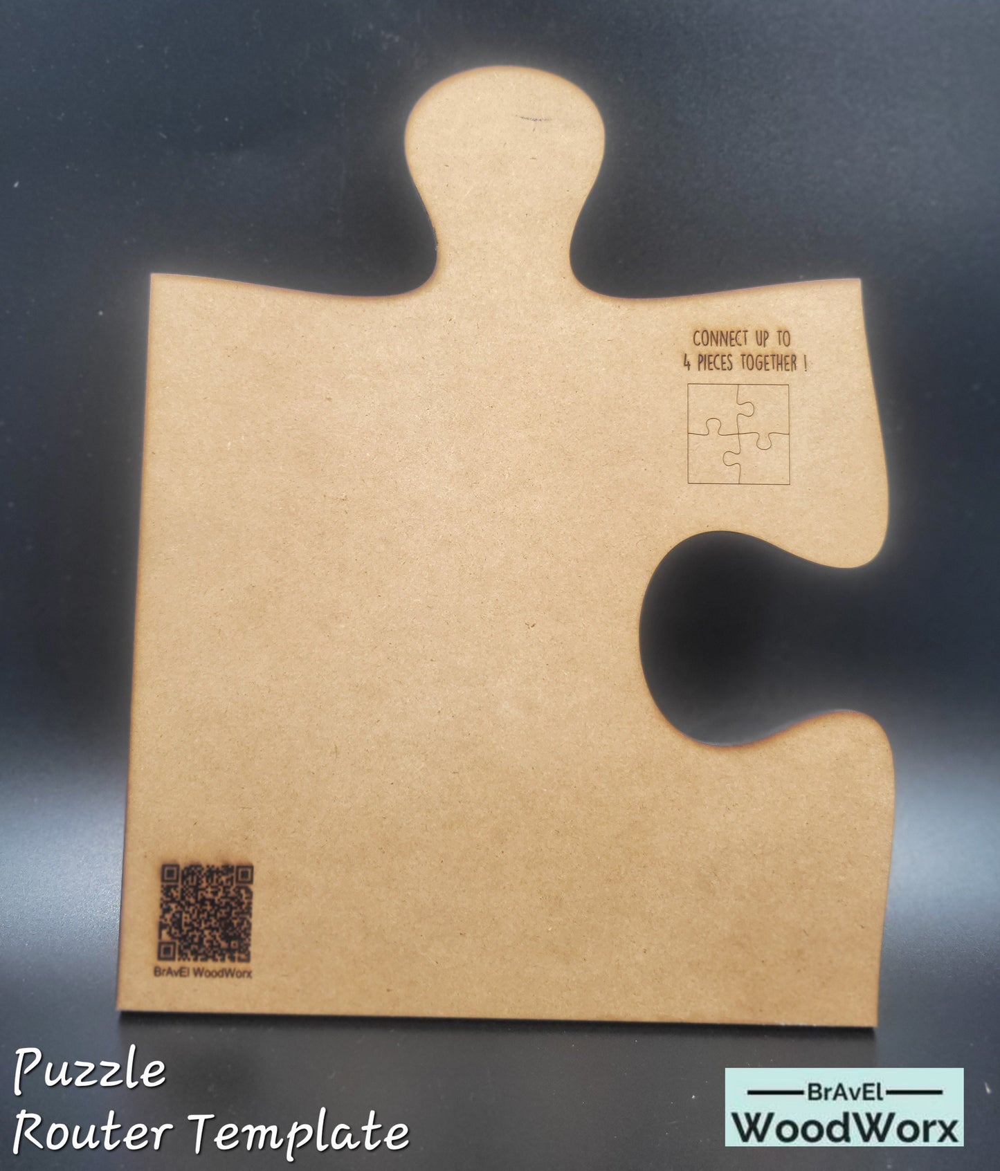 Puzzle piece router template made from MDF, ideal for creating interlocking wood joints.