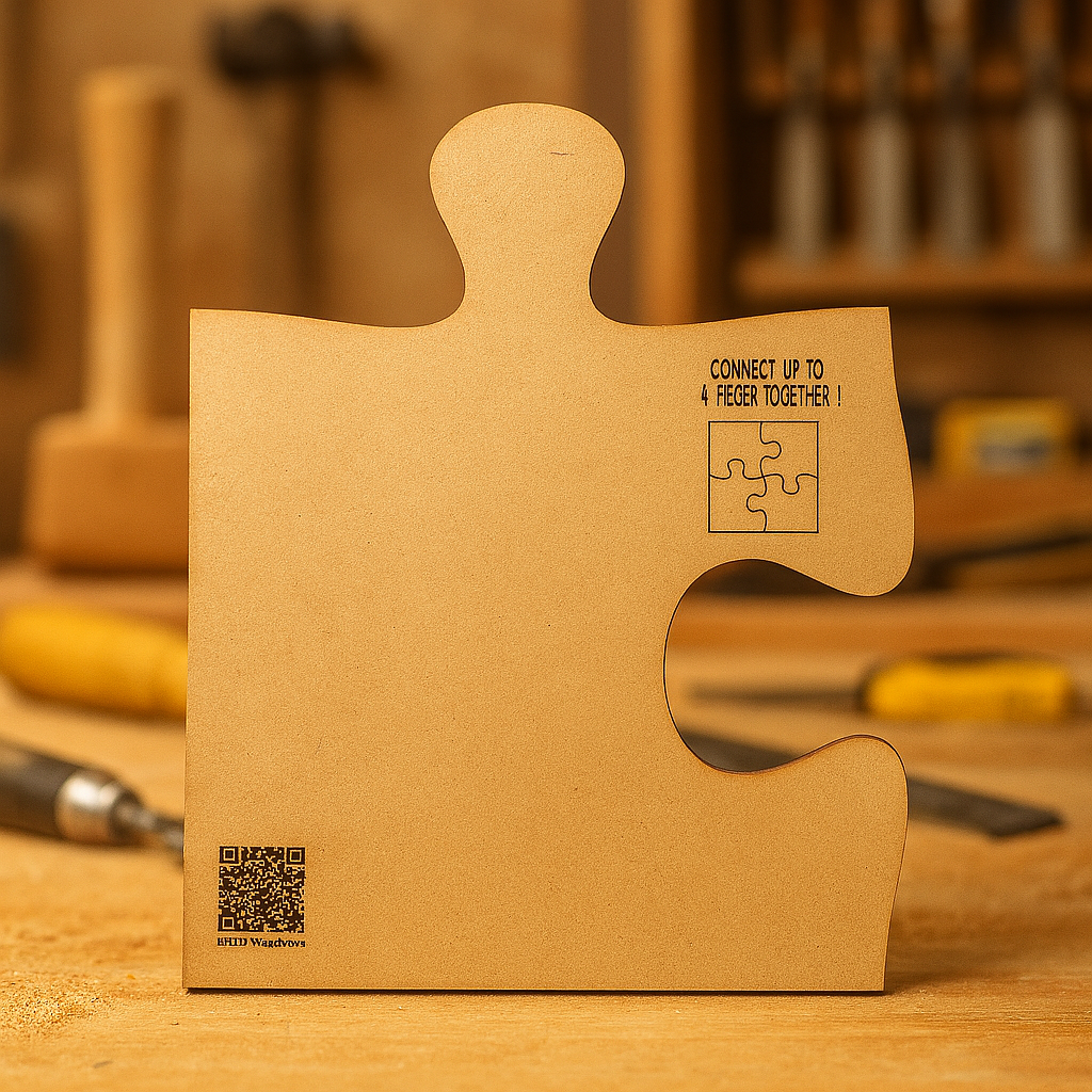 Puzzle piece router template made from MDF, ideal for creating interlocking wood joints.
