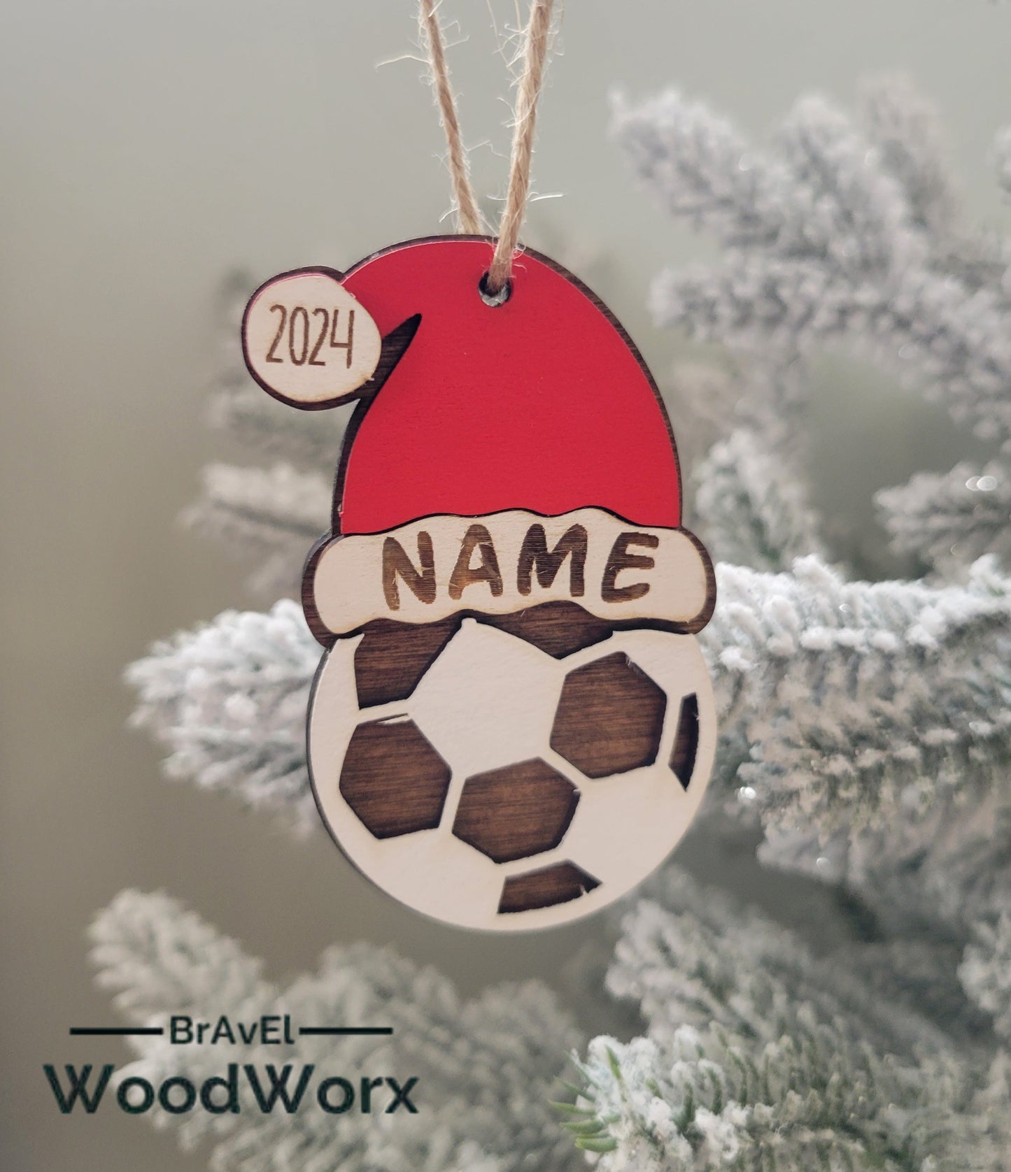 Soccer Sporty Santa Spirit: Personalized Sports Santa Hat Ornament