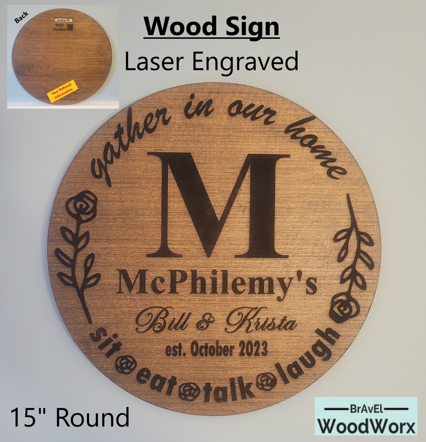 Custom anniversary wood sign with personalized names and date engraving