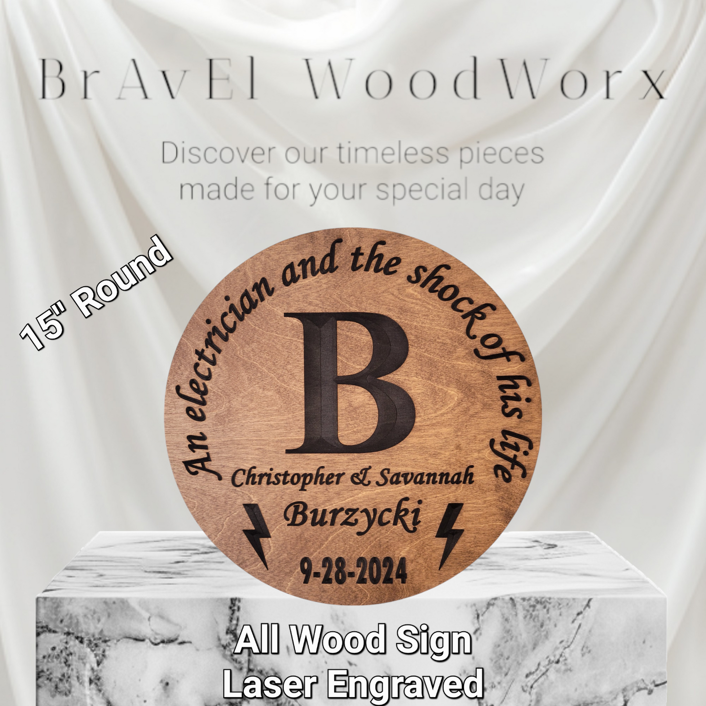 Elegant celebration wood sign styled in romantic setting for anniversary gift
