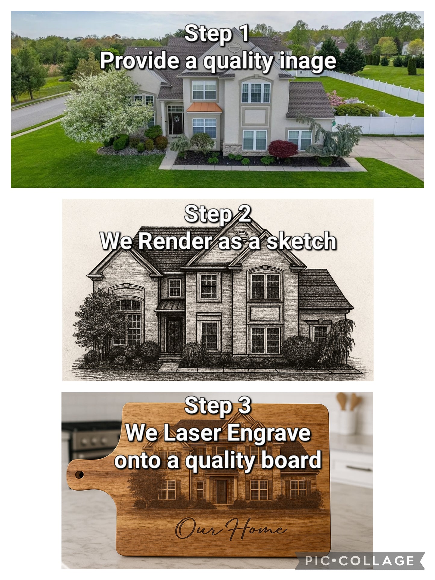 "Elegant wooden serving board with laser engraved home image and Our Home text for entertaining"