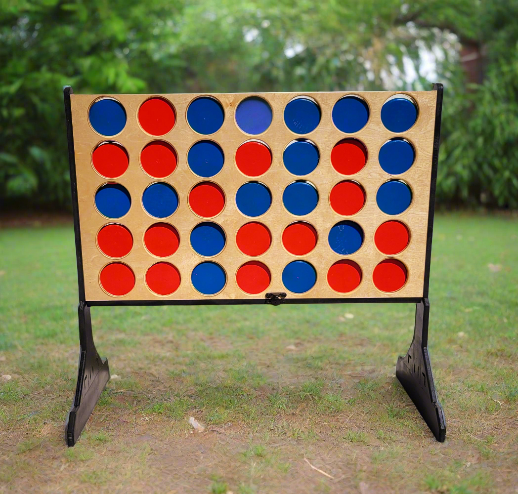 Premium wood connect four outdoor family game showing quality craftsmanship and natural wood finish