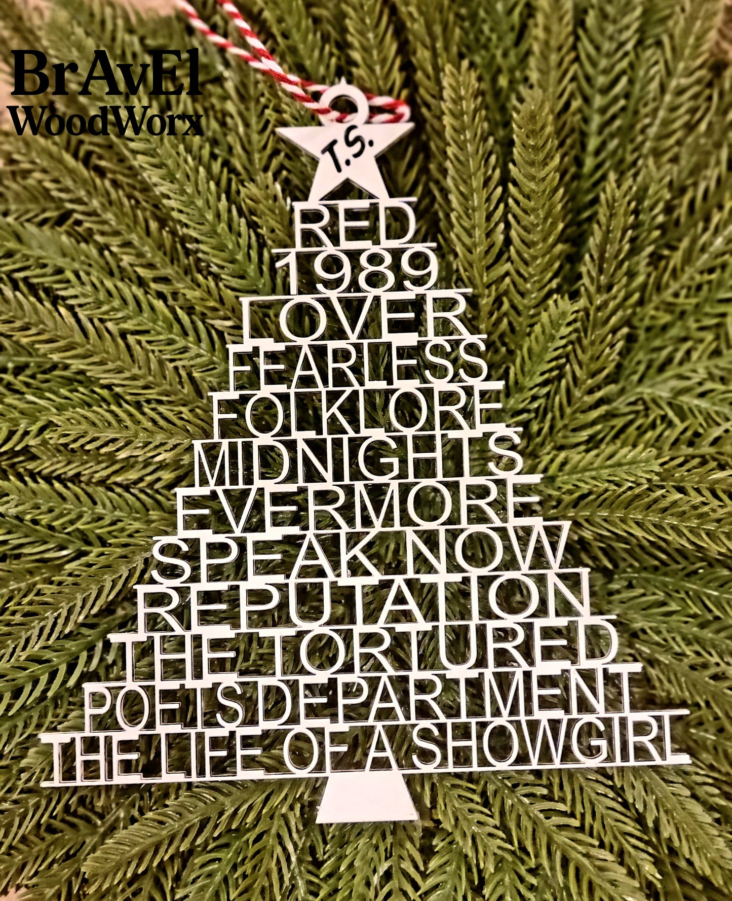 Swift's Serenade: Taylor Swift Album Collection Tree Ornament - Wood