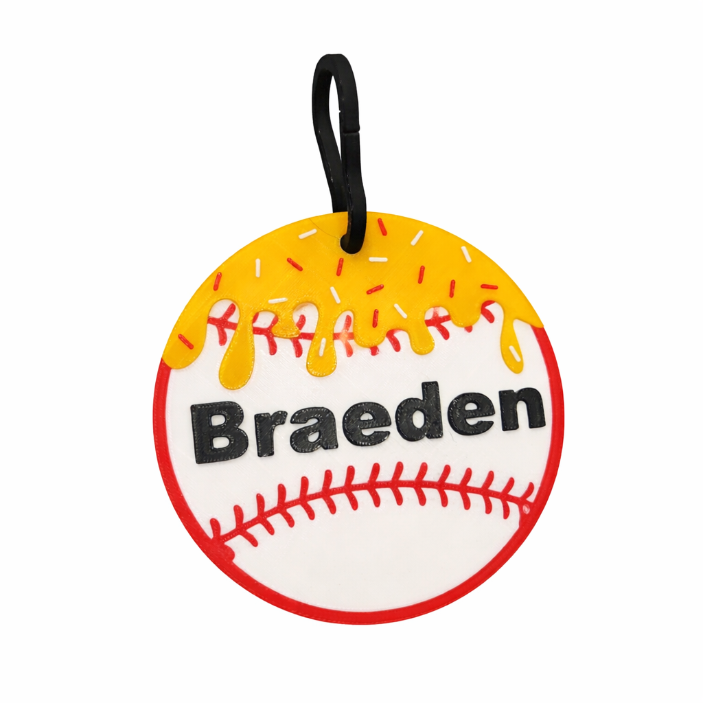 ⚾ Personalized 3D Printed Baseball Bag Tag – 4” Round with Clip