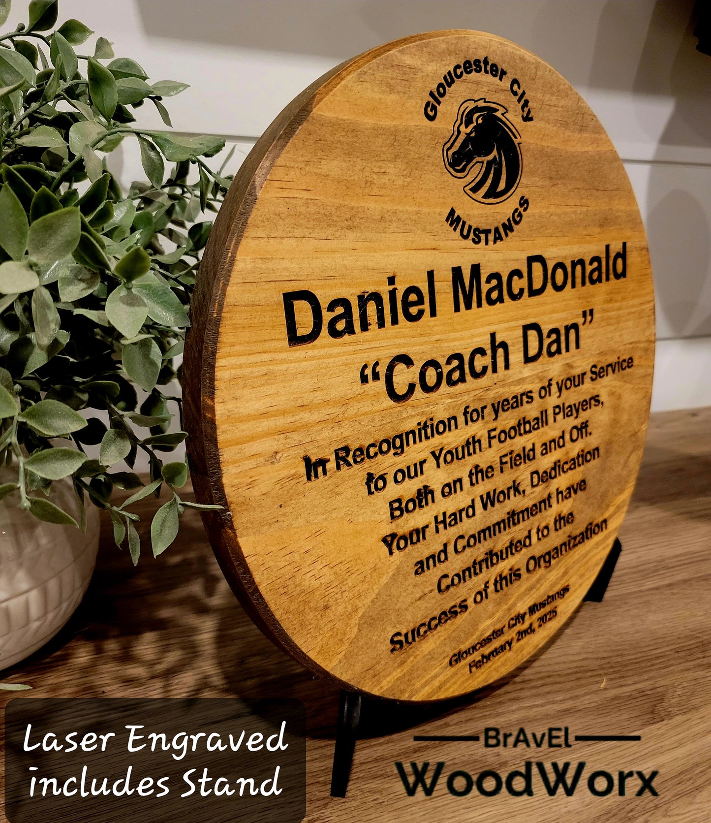 Round Solid Wood Personalized Laser Engraved Plaque – Custom Engraving for Awards, Gifts & Decor Coach Player Teacher