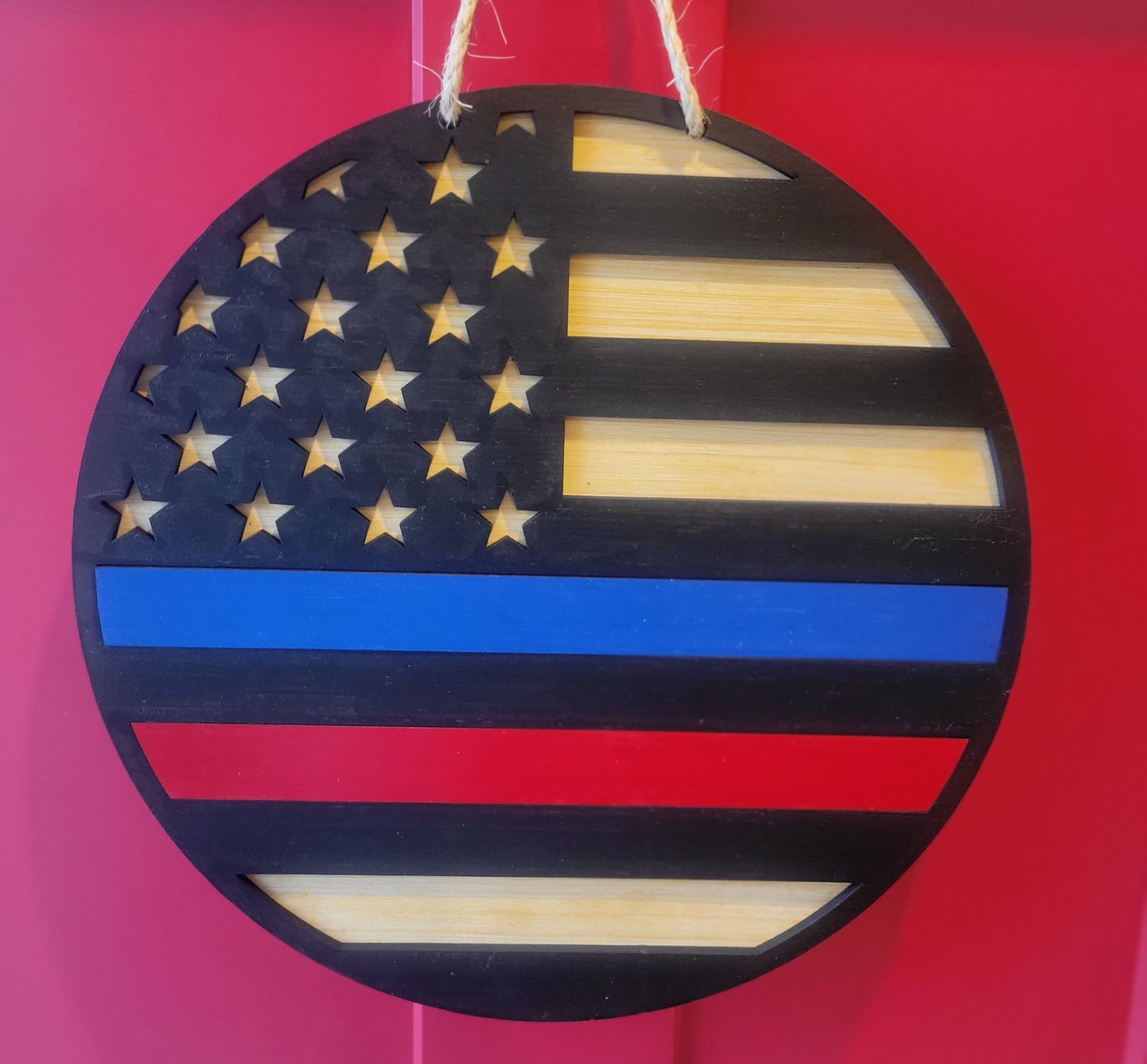 Support Our Heroes: 3D Wood Door Sign – Police, Fire, Military Tribute Wreath