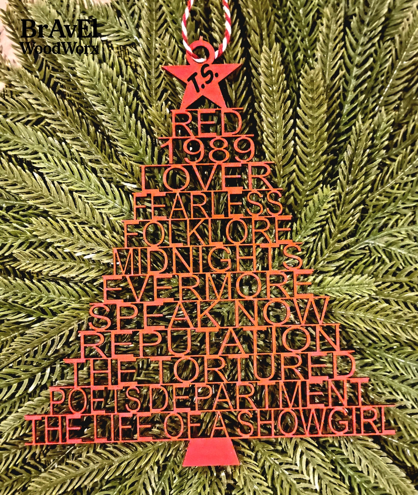 Swift's Serenade: Taylor Swift Album Collection Tree Ornament - Wood