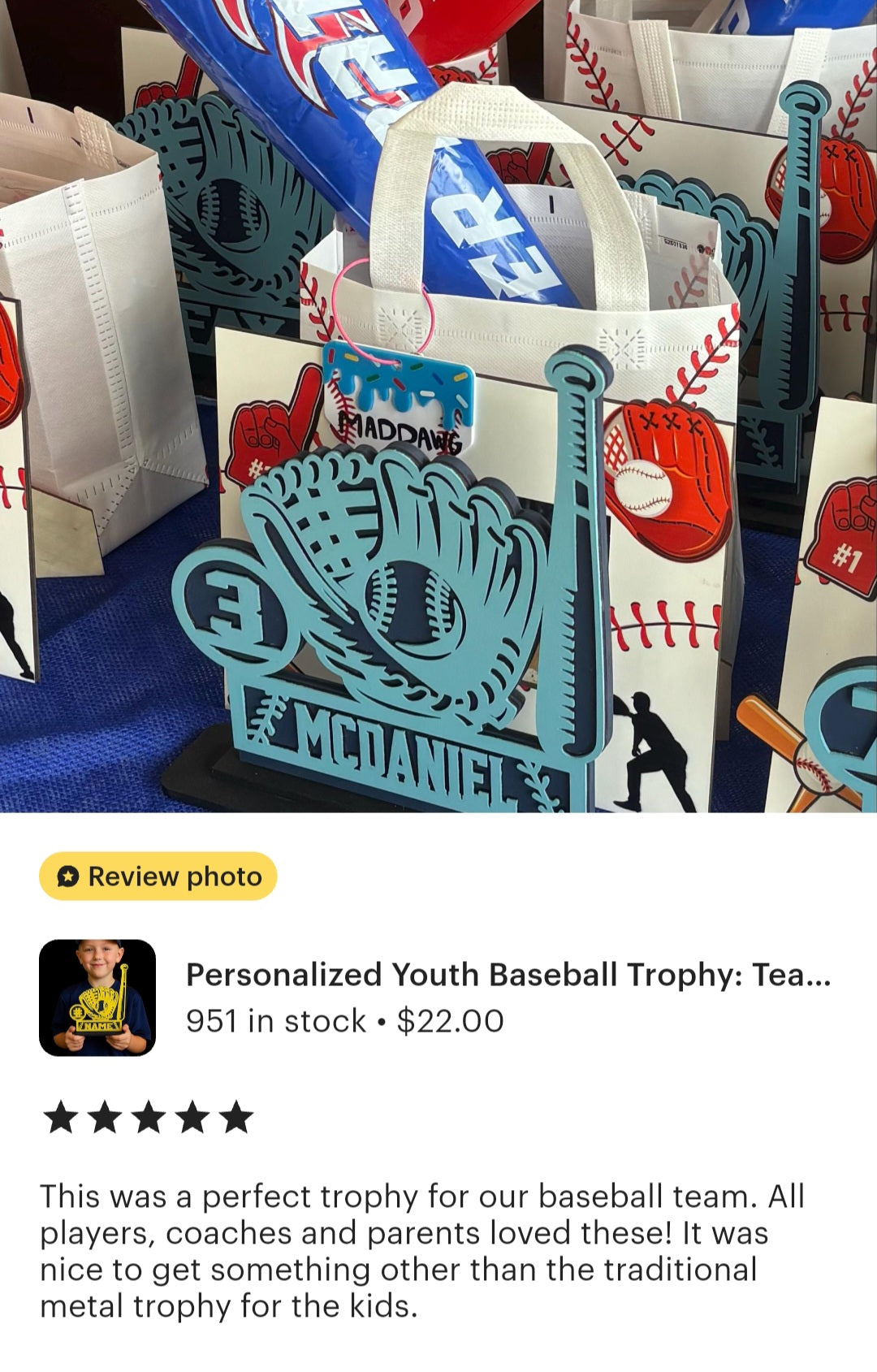 Youth Baseball Team/Player Gift Trophy Memorabilia - Base