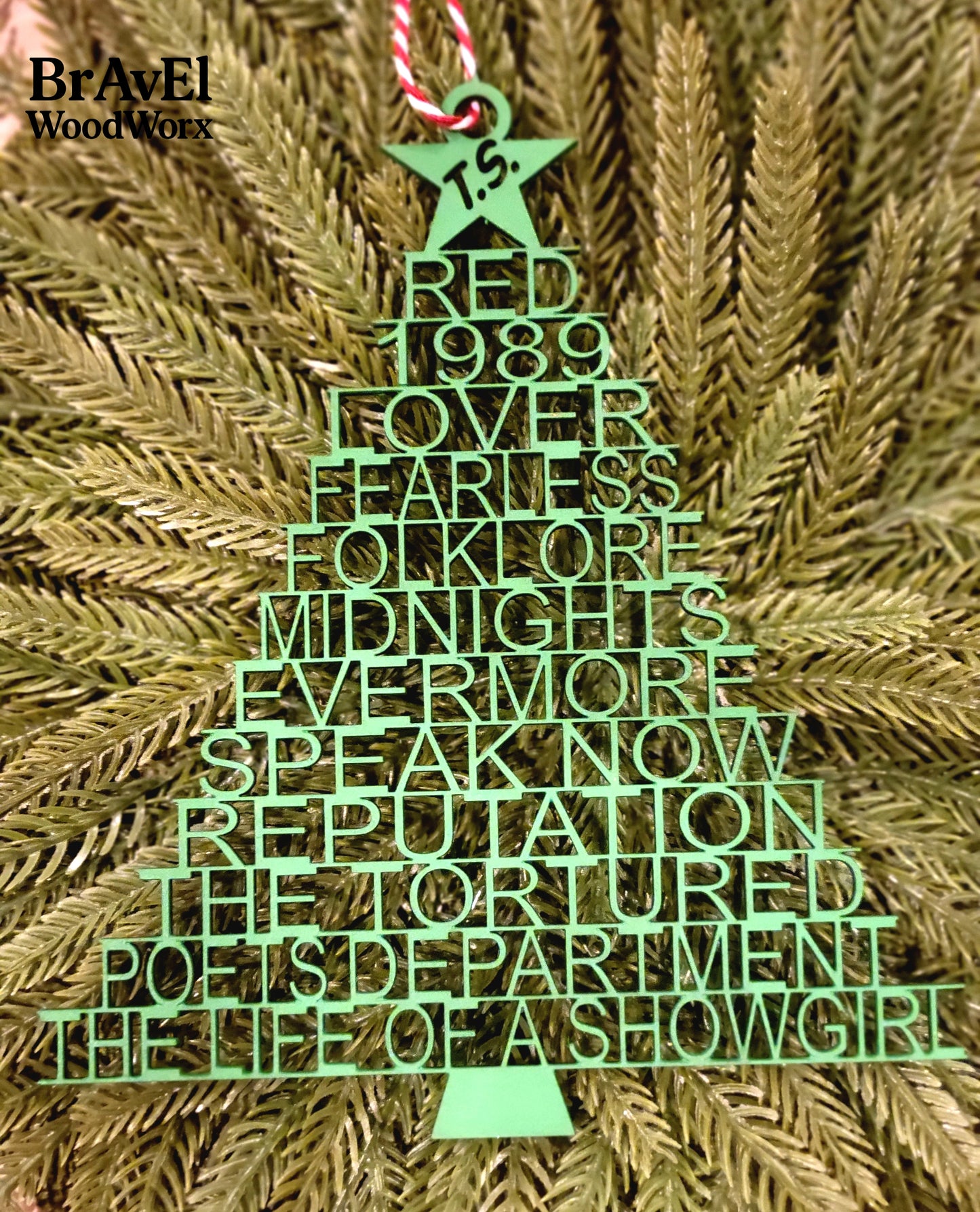 Swift's Serenade: Taylor Swift Album Collection Tree Ornament - Wood