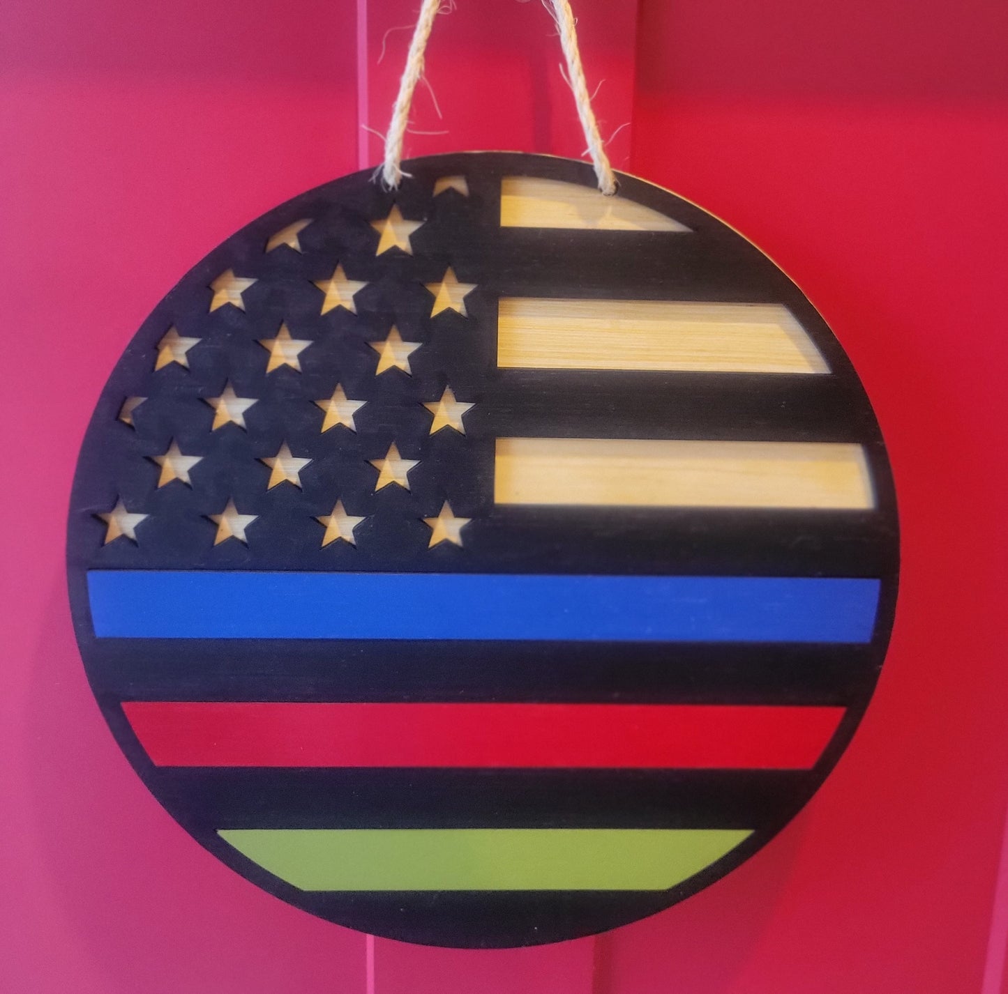Support Our Heroes: 3D Wood Door Sign – Police, Fire, Military Tribute Wreath