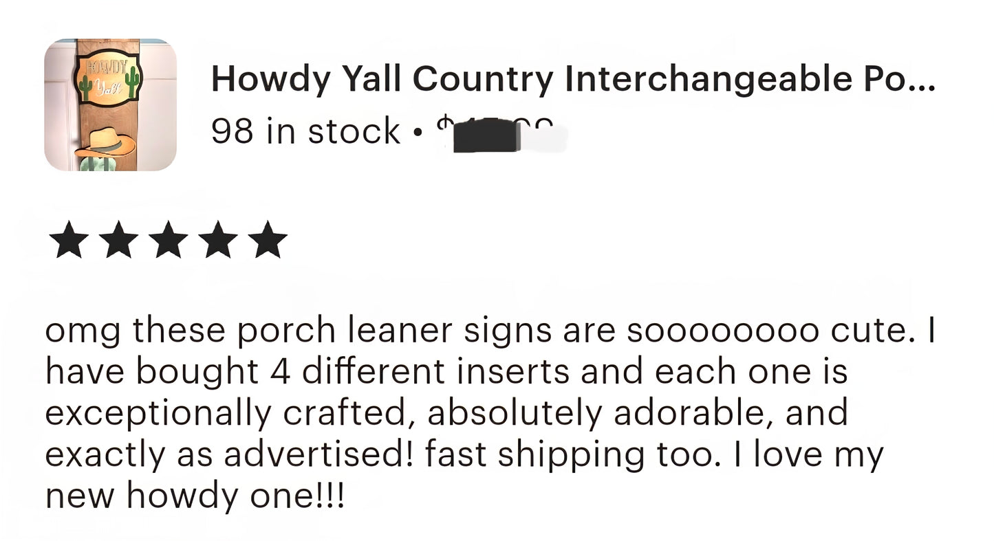 Howdy Yall Interchangeable Porch Leaner – Custom Wooden Front Porch Sign with Swappable Holiday & Everyday Designs