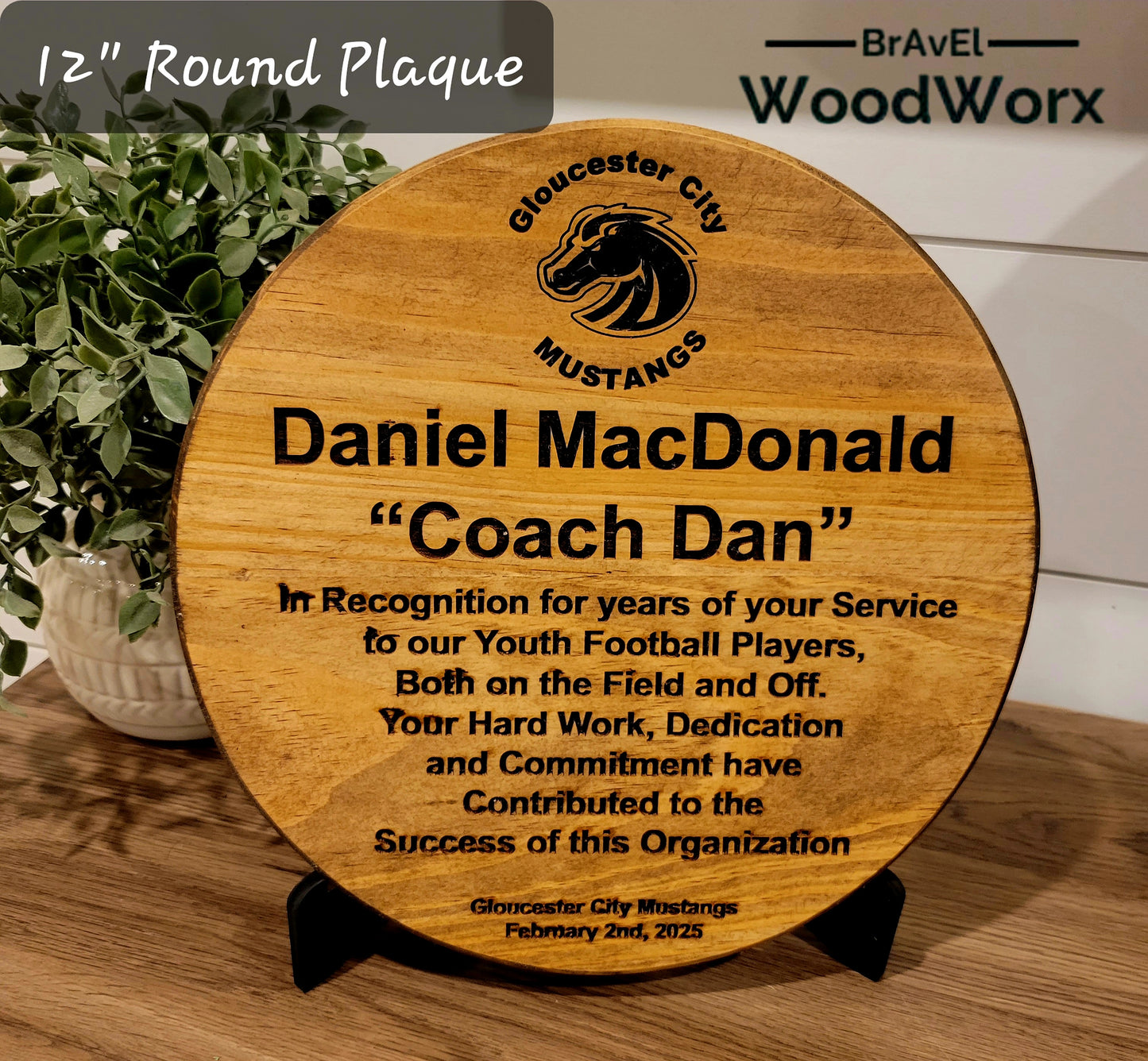 Round Solid Wood Personalized Laser Engraved Plaque – Custom Engraving for Awards, Gifts & Decor Coach Player Teacher