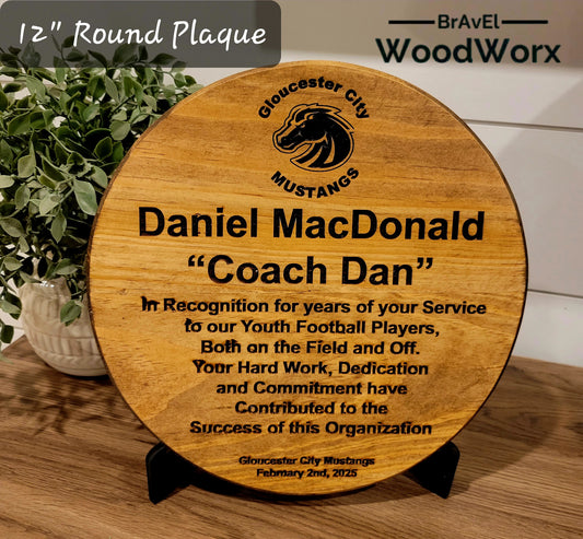 Round Solid Wood Personalized Laser Engraved Plaque – Custom Engraving for Awards, Gifts & Decor Coach Player Teacher