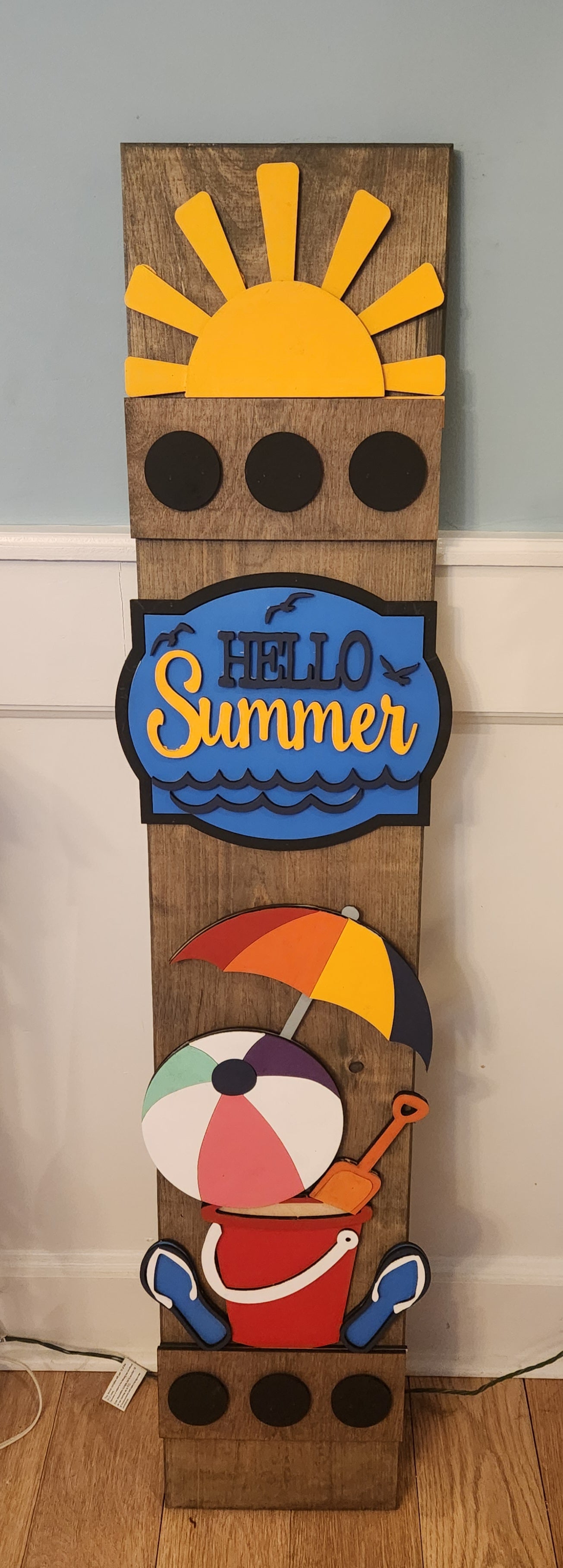 Summer Interchangeable Porch Leaner – Custom Wooden Front Porch Sign with Swappable Holiday & Everyday Designs