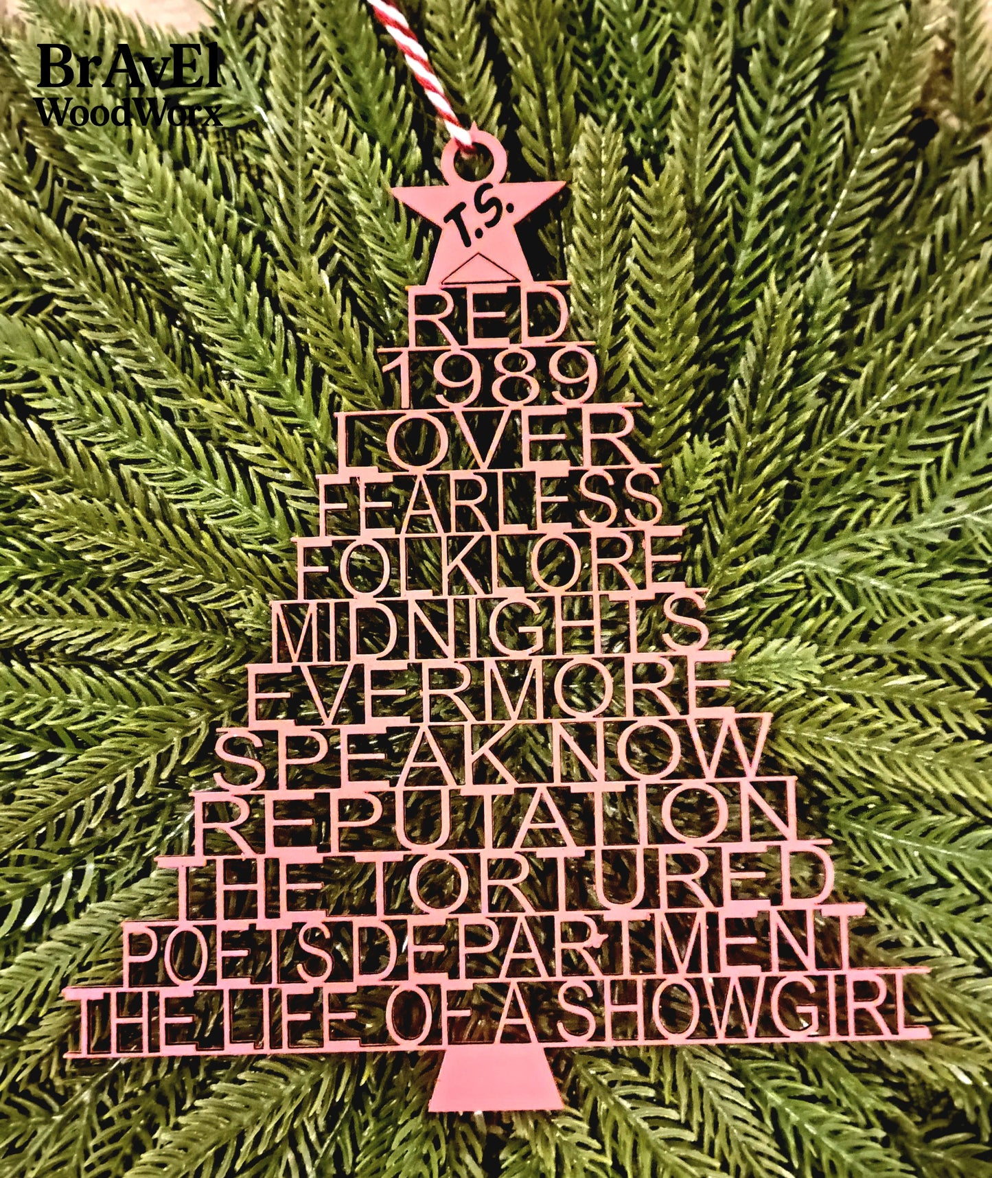 Swift's Serenade: Taylor Swift Album Collection Tree Ornament - Wood