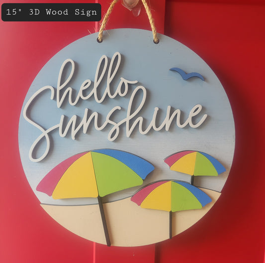 Hello Sunshine - Door / Wall Sign Wreath - Farmhouse - 3D Laser Cut Wood Sign