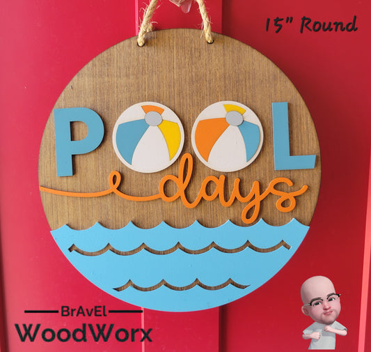 Pool Days Swimming Pool Door / Wall Sign Wreath - Splish Splash - Farmhouse - 3D Laser Cut Wood Sign