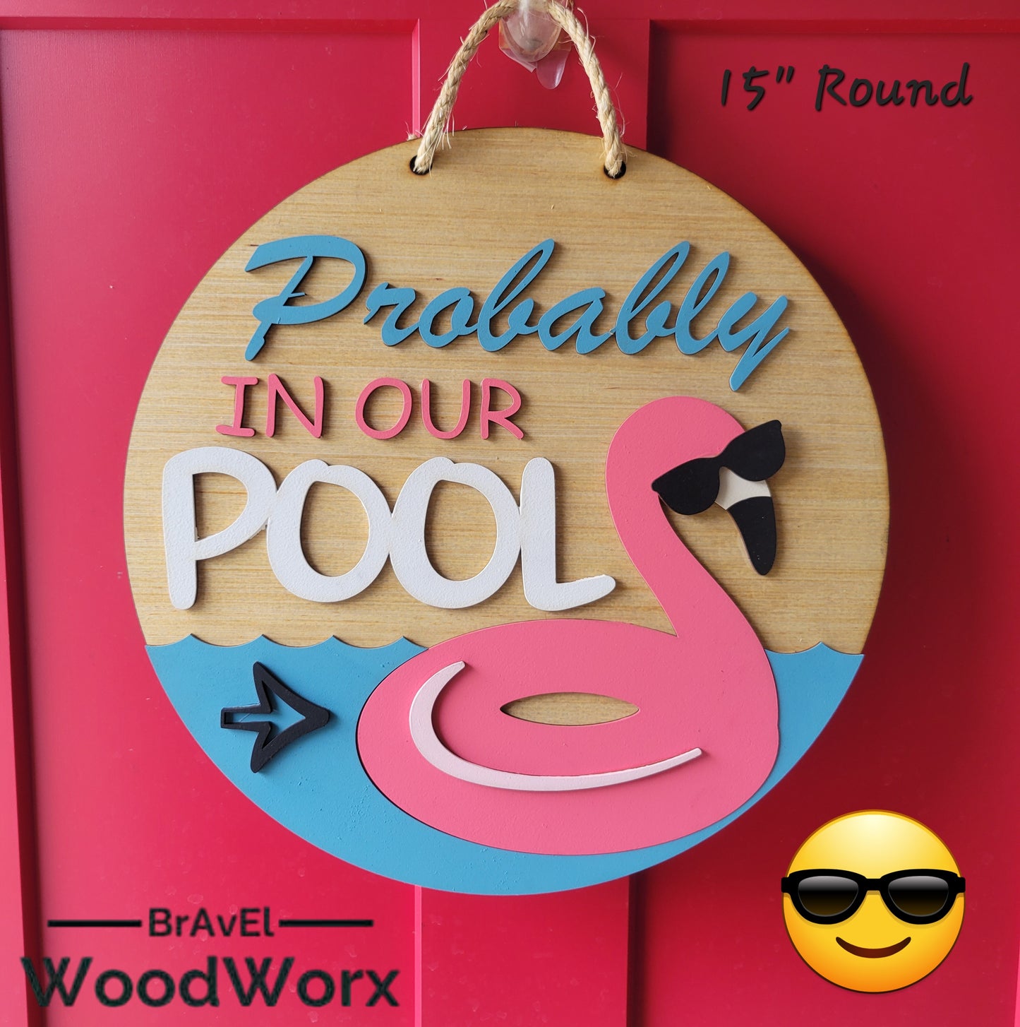 Welcome to Our Swimming Pool Door / Wall Sign Wreath - Farmhouse - 3D Laser Cut Wood Sign