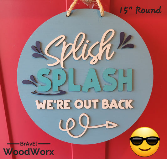 Swimming Pool Door / Wall Sign Wreath - Splish Splash - Farmhouse - 3D Laser Cut Wood Sign