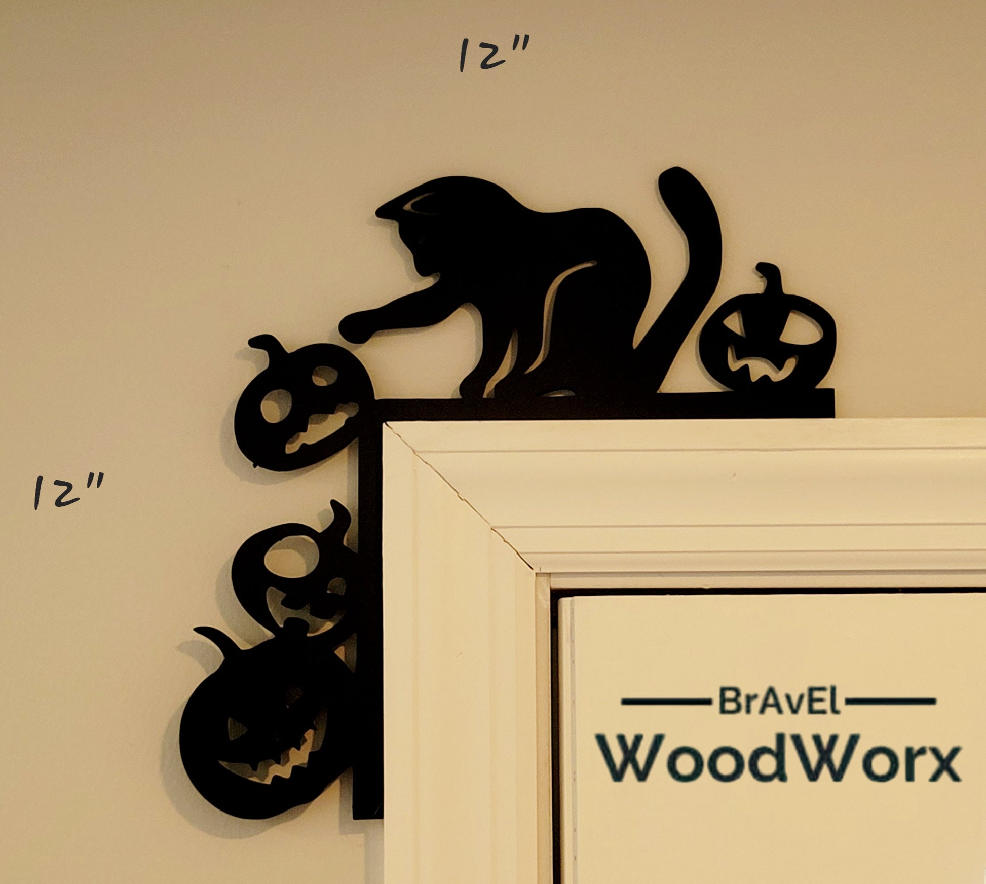 Spooky Black Cat & Pumpkin Door Trim Hanger | Halloween Decor