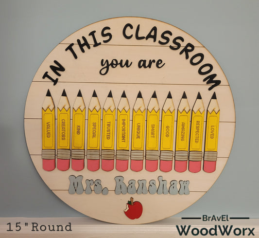 Personalized Teacher Classroom Sign with Pencil Design – Handmade Gift for Educators