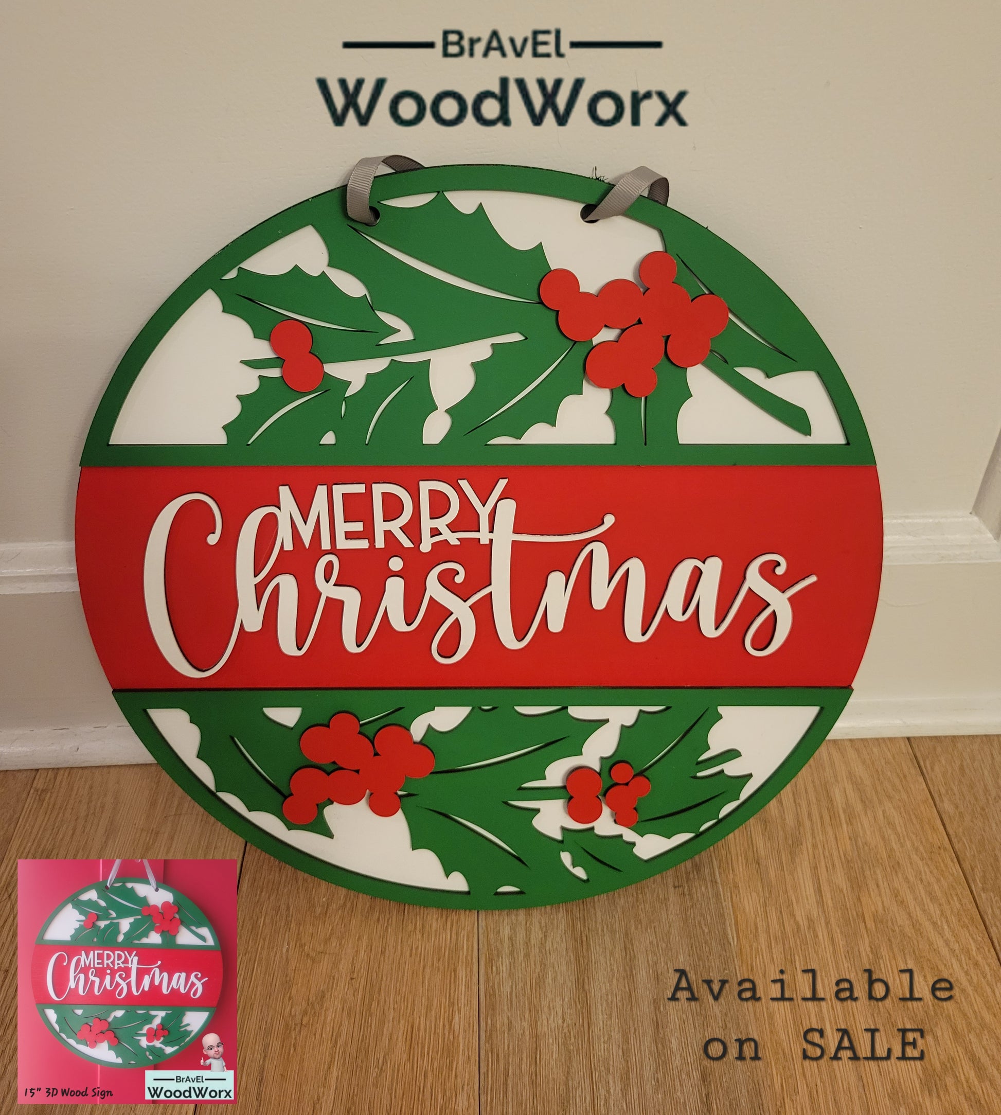 Merry Christmas Holly Door Wall Sign: Festive Personalized Holiday Decor