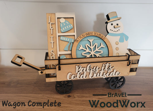 Winter, Baby it's cold outside Farmhouse Wagon Shelf Sitter - Interchangeable